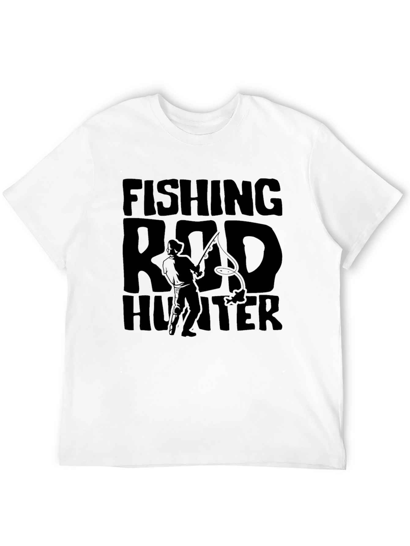 Fishing Rod Hunter Graphic T-Shirt - Black Cotton Tee