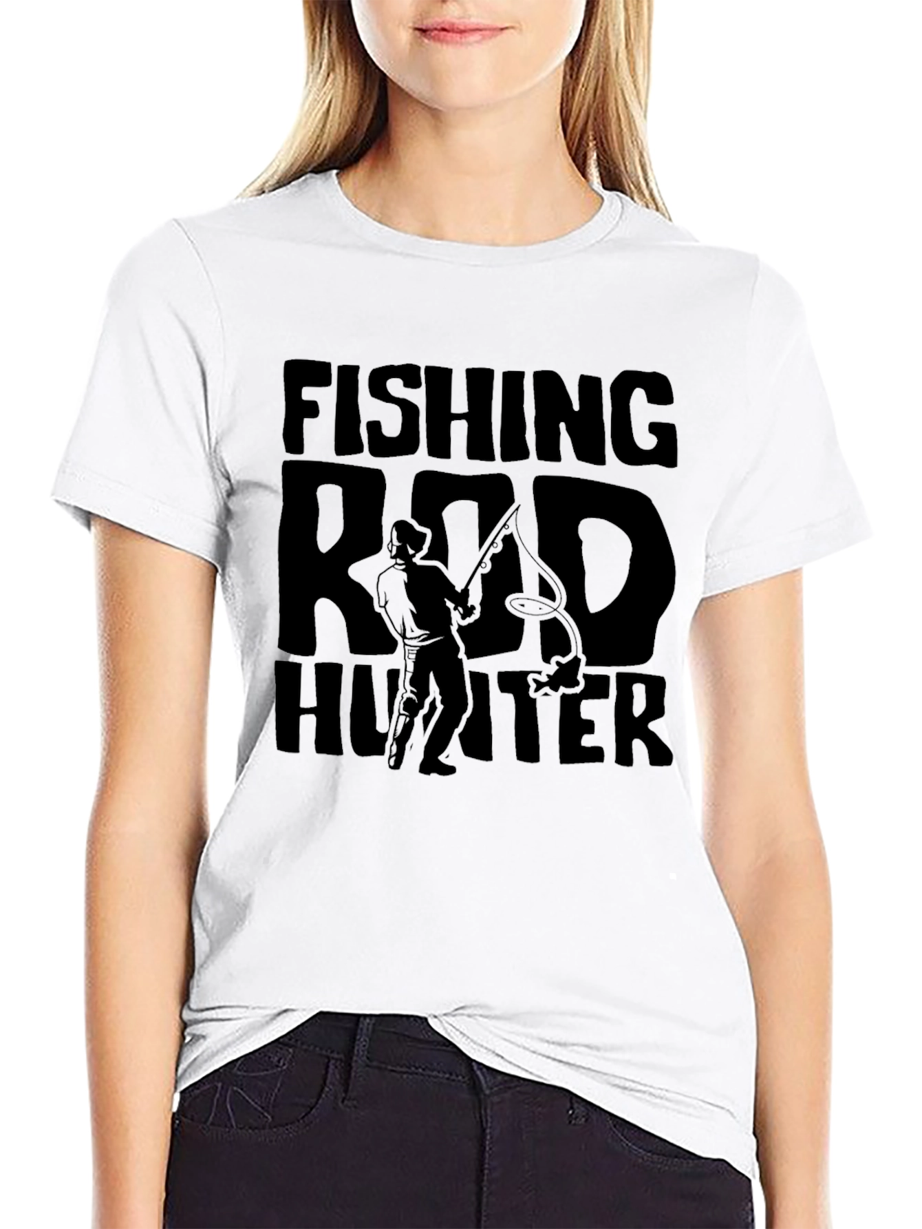 Fishing Rod Hunter Graphic T-Shirt - Black Cotton Tee