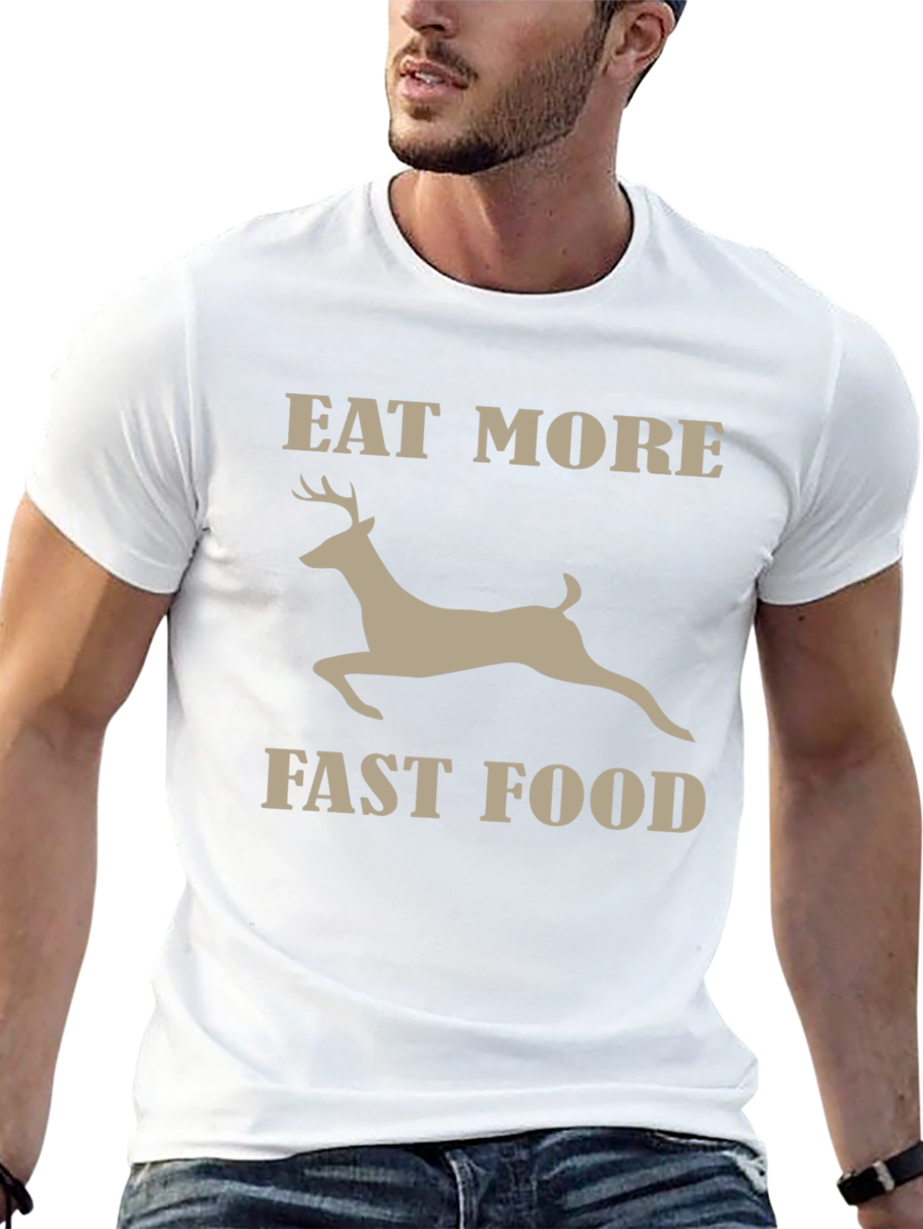 Eat More Fast Food Funny Deer Graphic T-Shirt