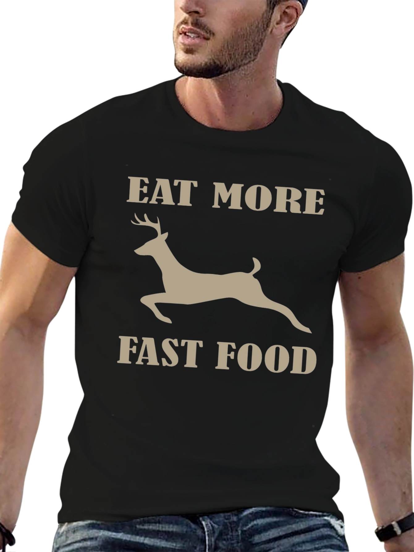 Eat More Fast Food Funny Deer Graphic T-Shirt