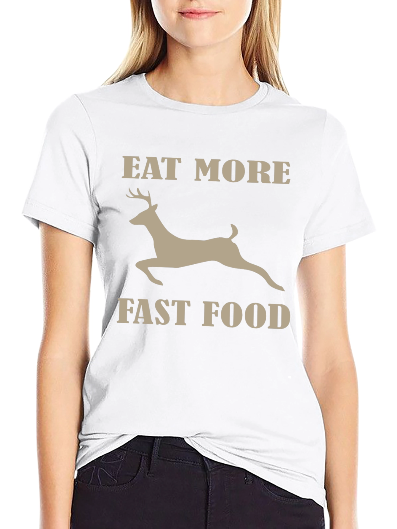 Eat More Fast Food Funny Deer Graphic T-Shirt