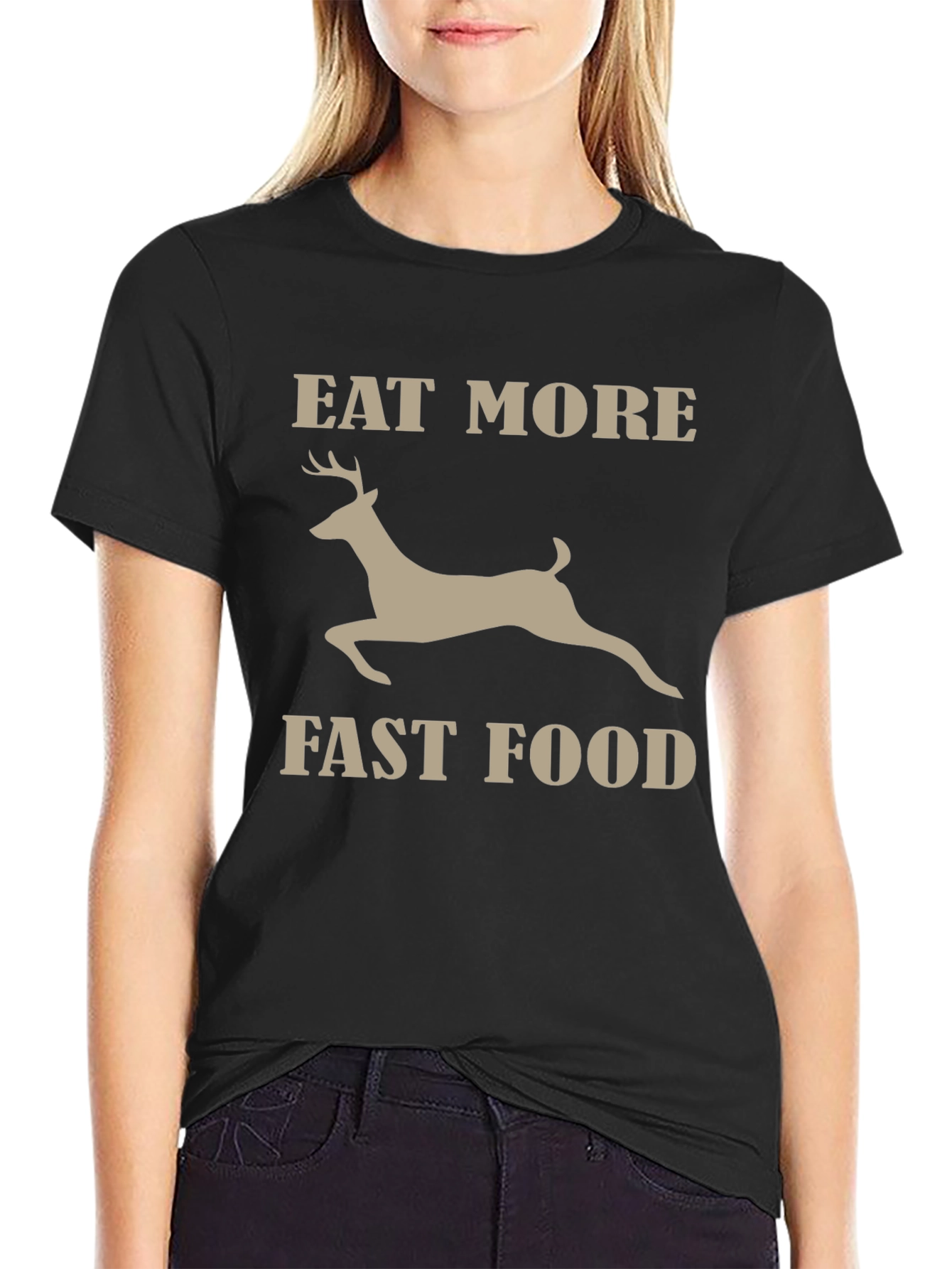 Eat More Fast Food Funny Deer Graphic T-Shirt