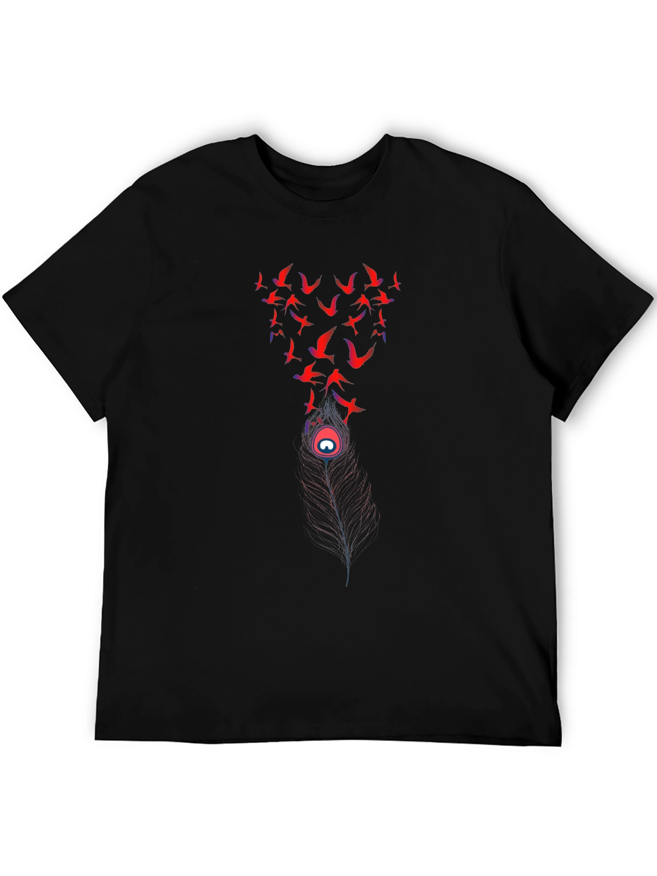 Birds & Feather Graphic Black Tee