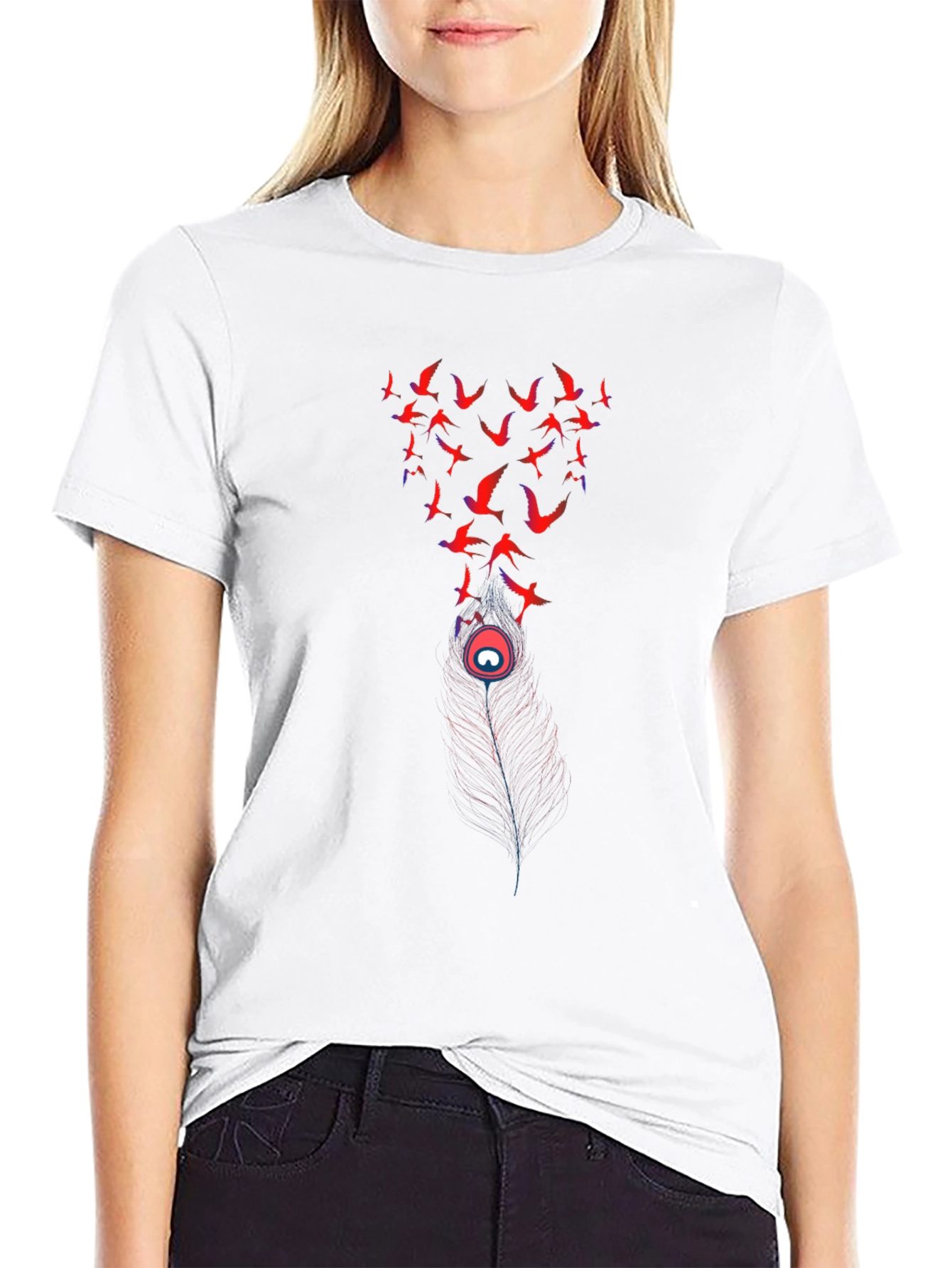 Birds & Feather Graphic Black Tee
