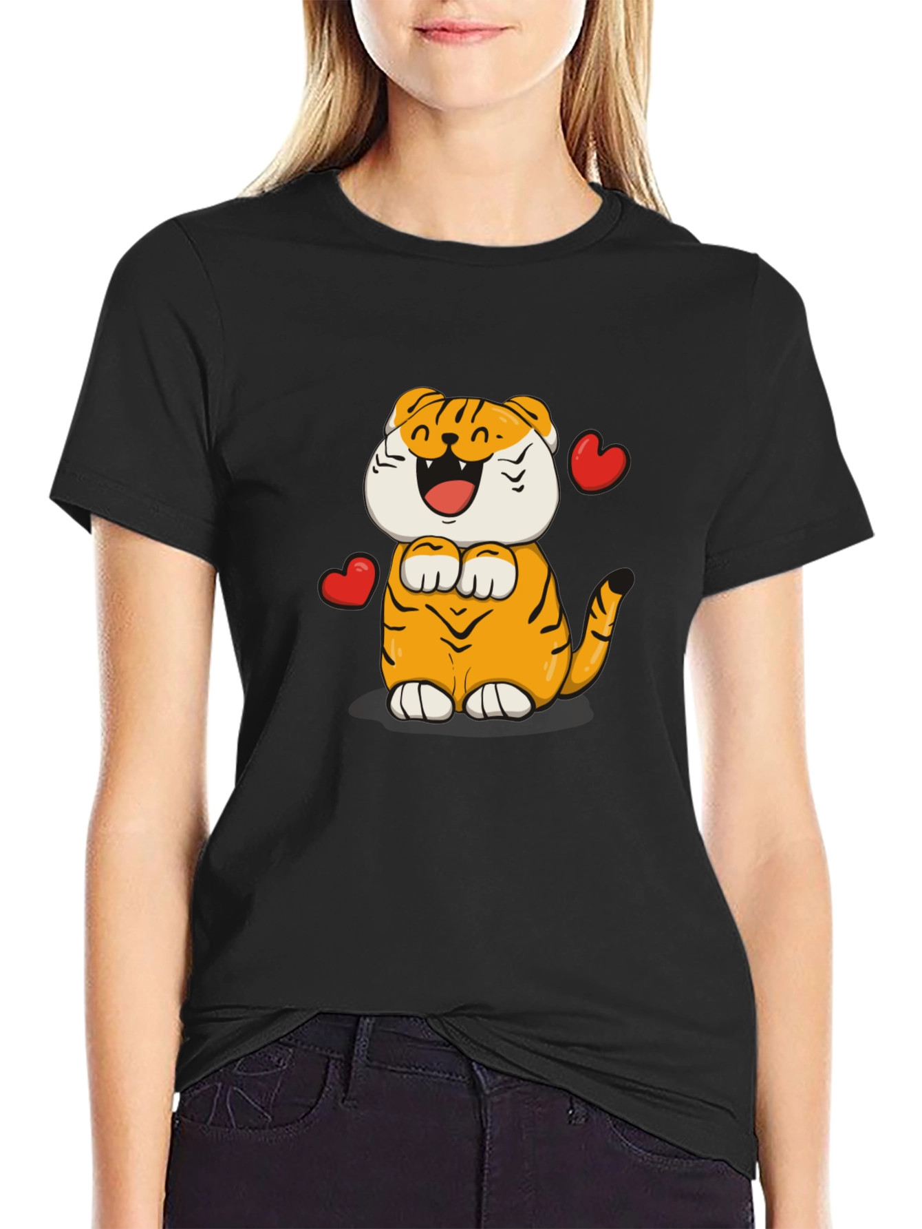 Cute Tiger Graphic T-Shirt - Black