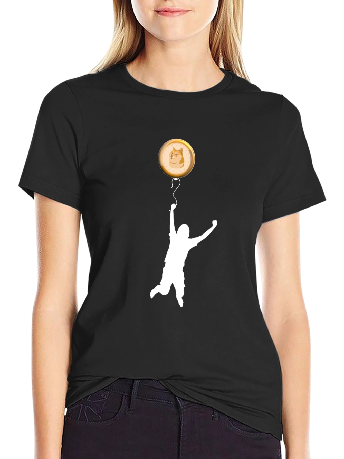 Doge Coin Balloon T-Shirt - Black