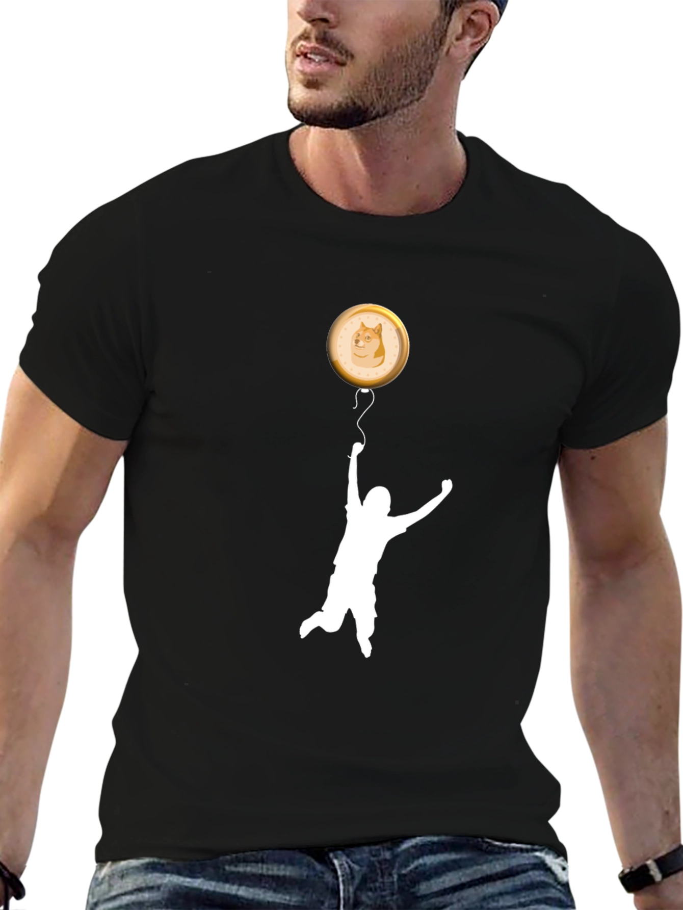 Doge Coin Balloon T-Shirt - Black