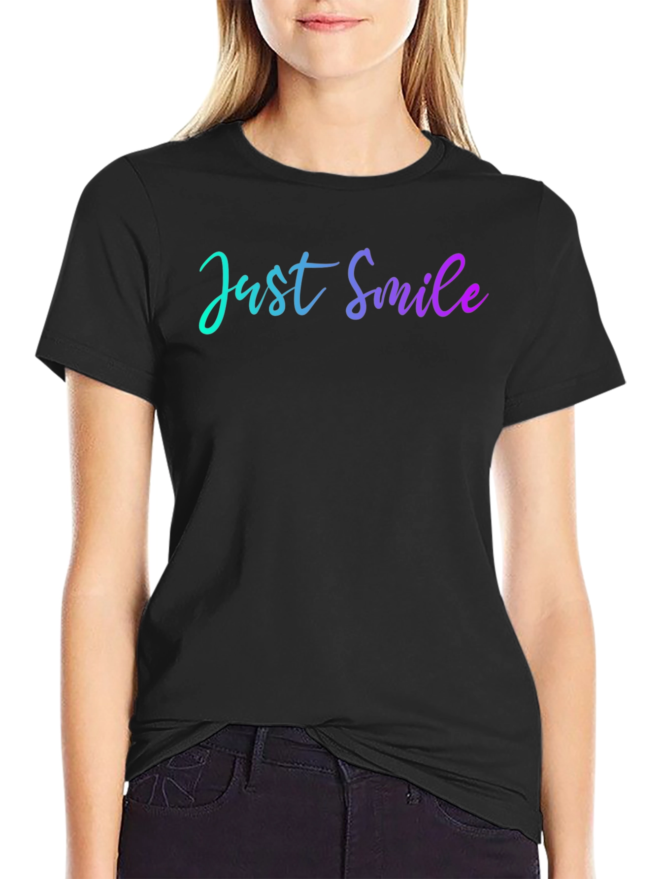 Just Smile Mens Black T-Shirt - Casual Graphic Tee