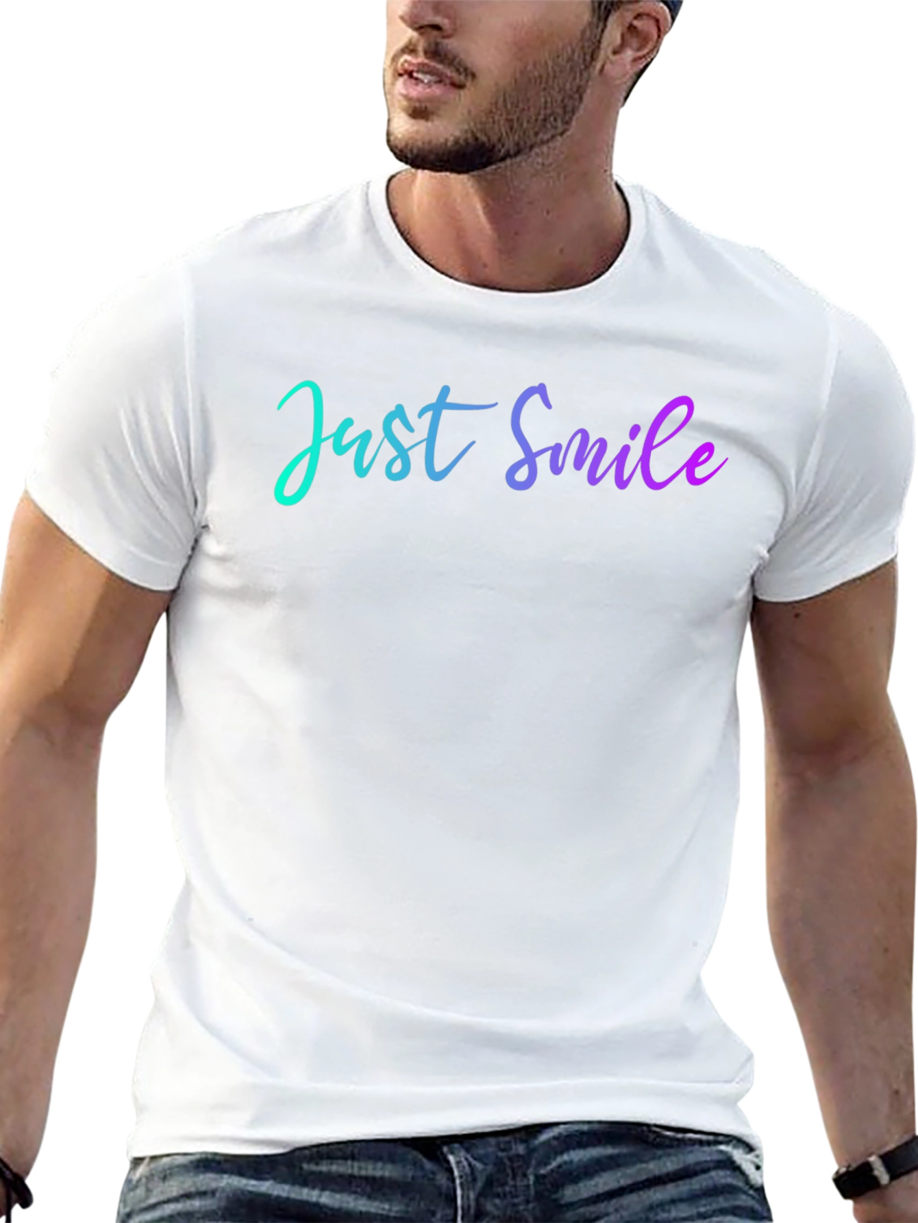Just Smile Mens Black T-Shirt - Casual Graphic Tee