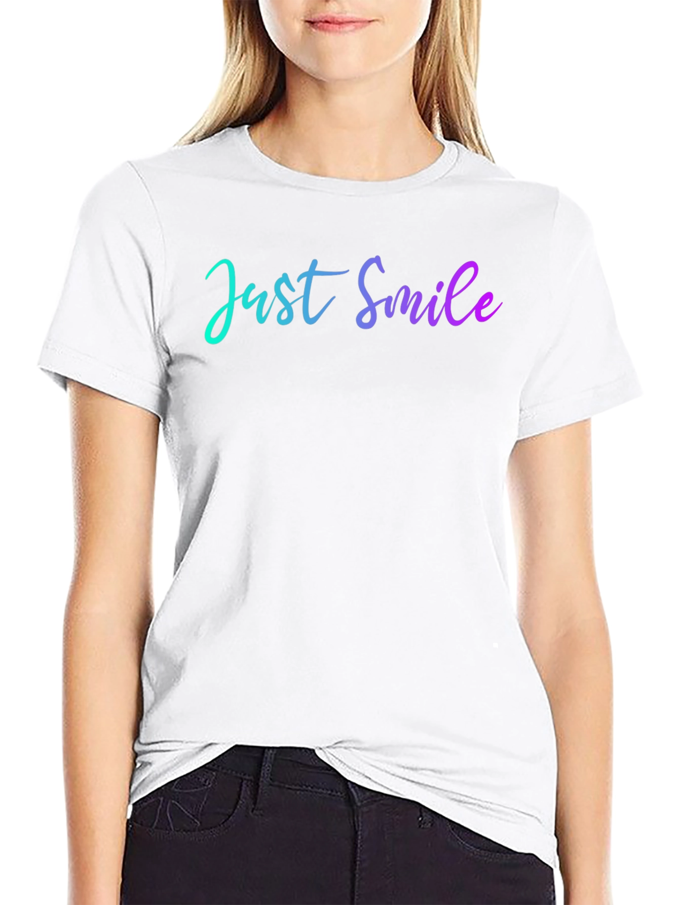 Just Smile Mens Black T-Shirt - Casual Graphic Tee