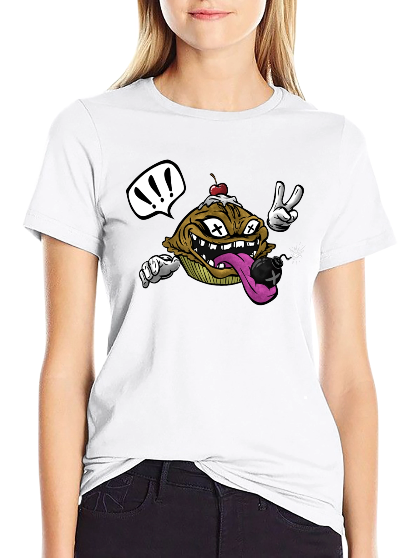 Cartoon Cupcake Bomb Black T-Shirt