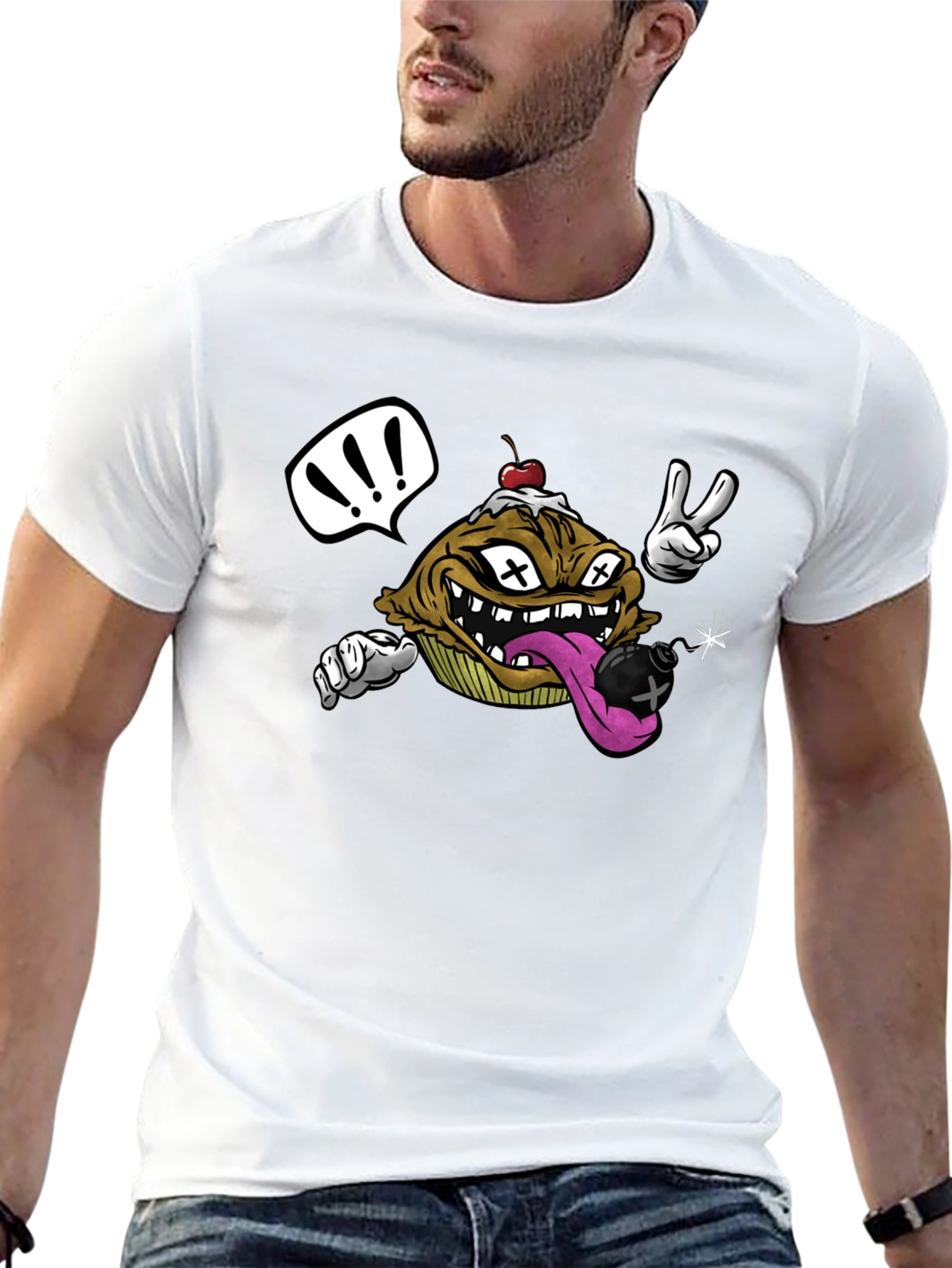 Cartoon Cupcake Bomb Black T-Shirt