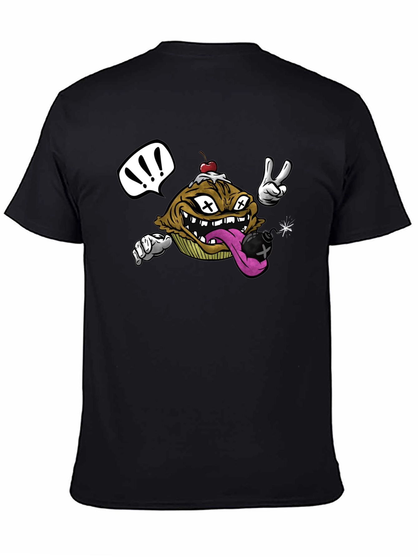 Cartoon Cupcake Bomb Black T-Shirt