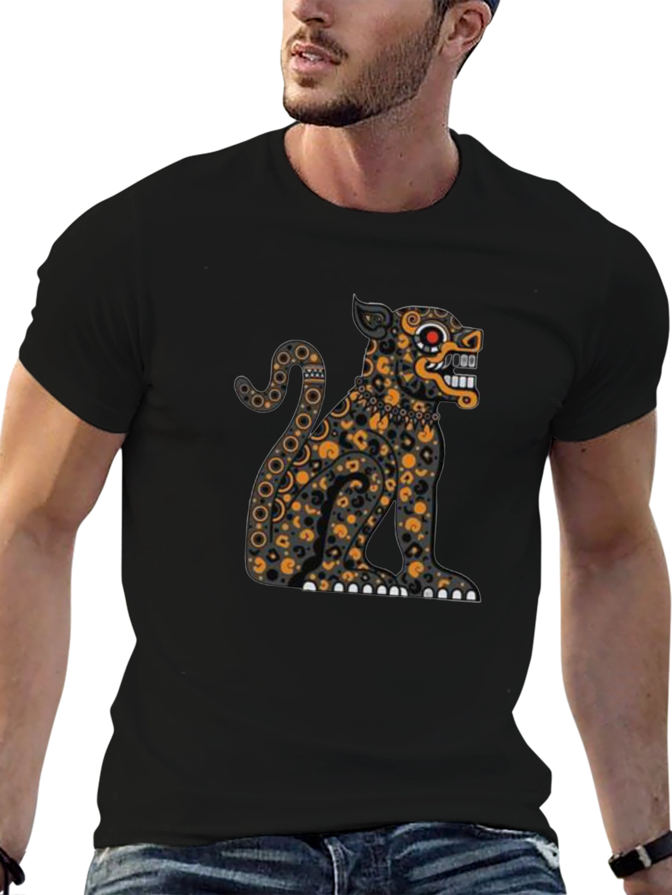 Aztec Jaguar Graphic Tee - Stylish Black T-Shirt