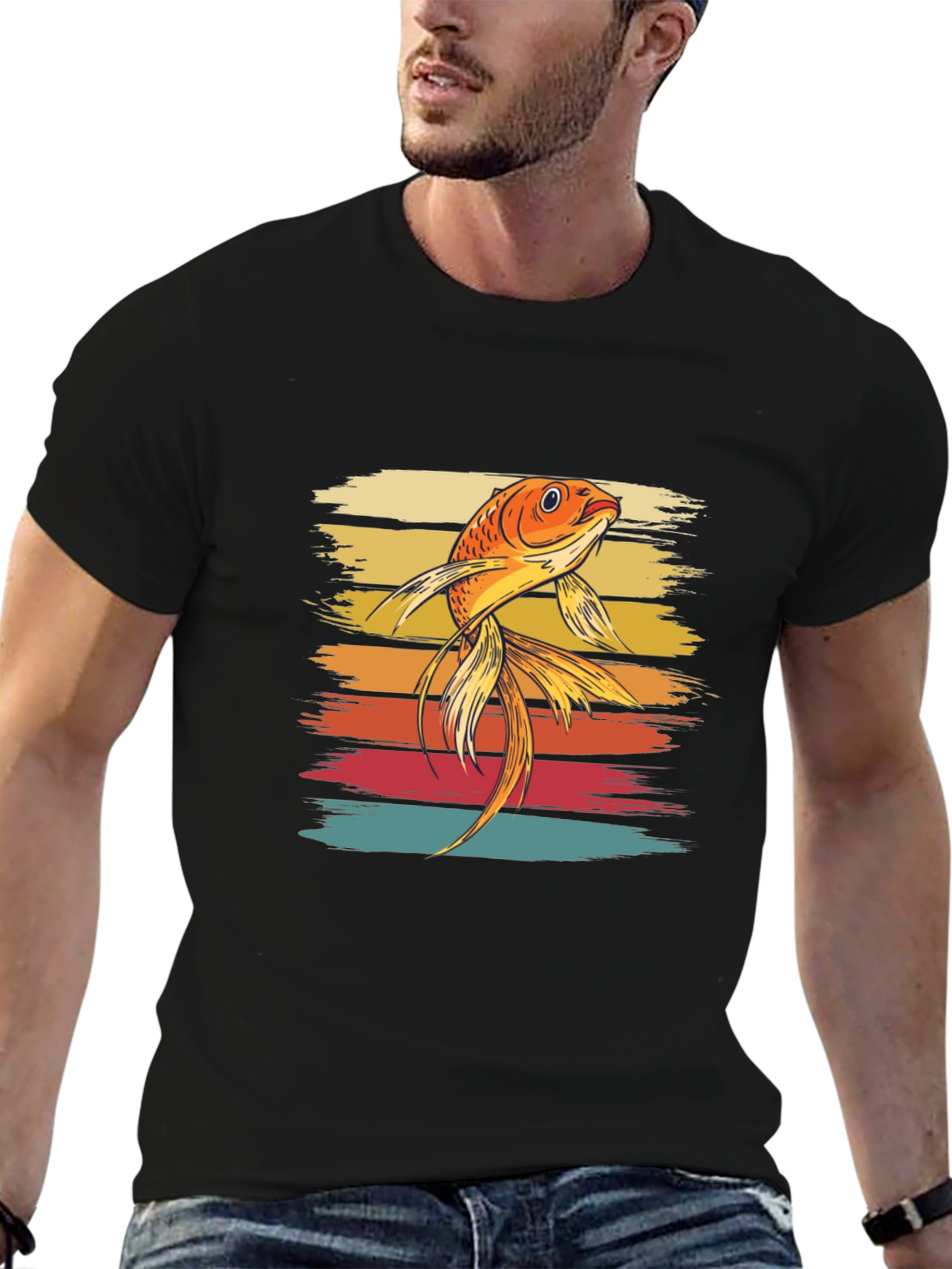 Retro Koi Fish Graphic Tee - Black