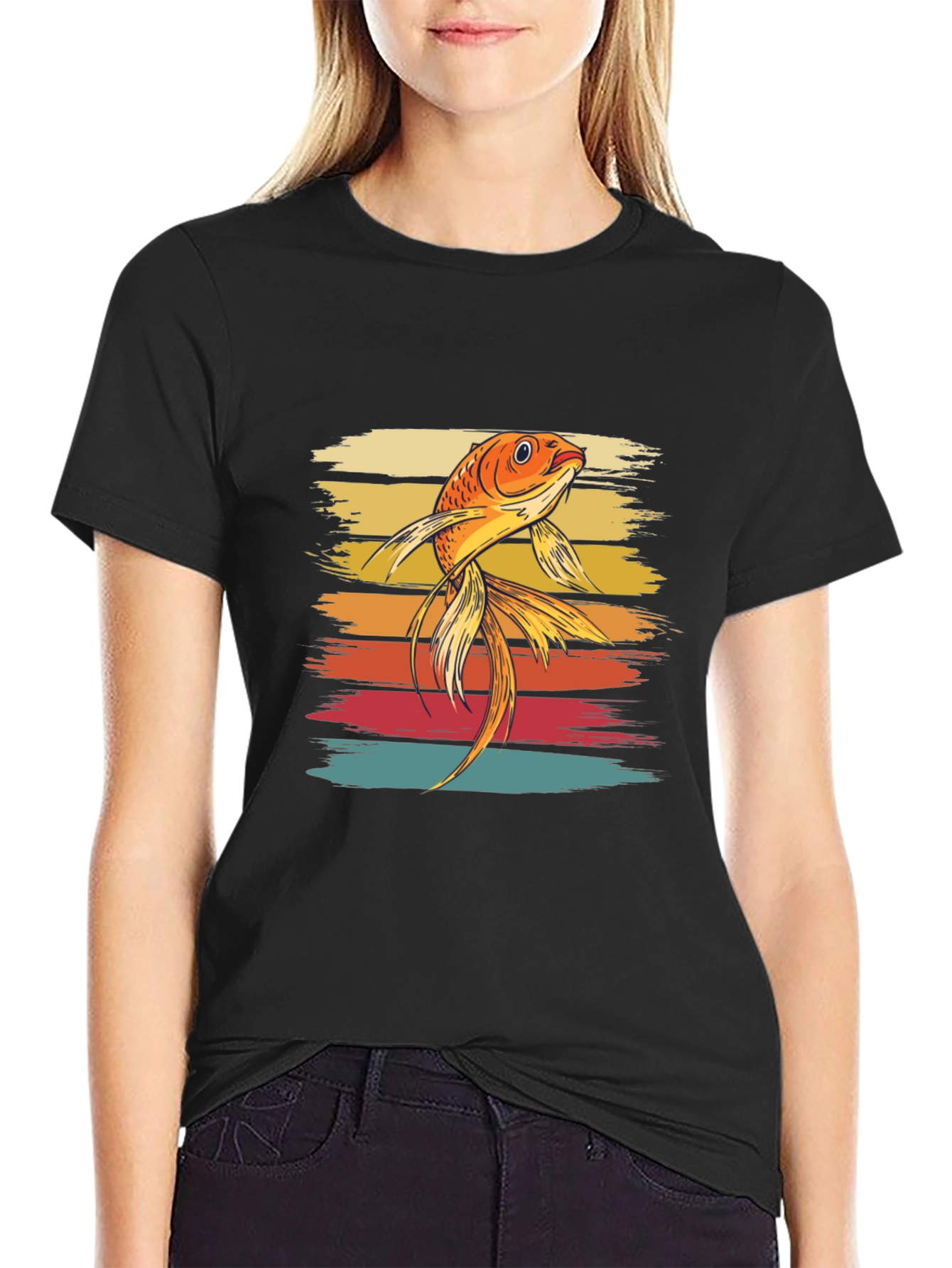 Retro Koi Fish Graphic Tee - Black