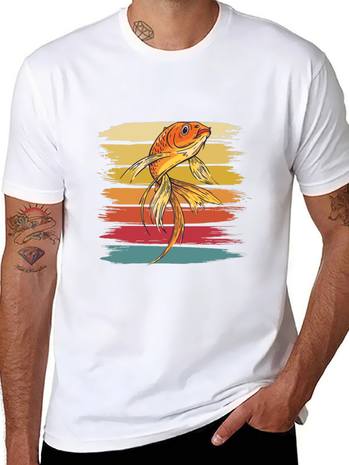 Retro Koi Fish Graphic Tee - Black