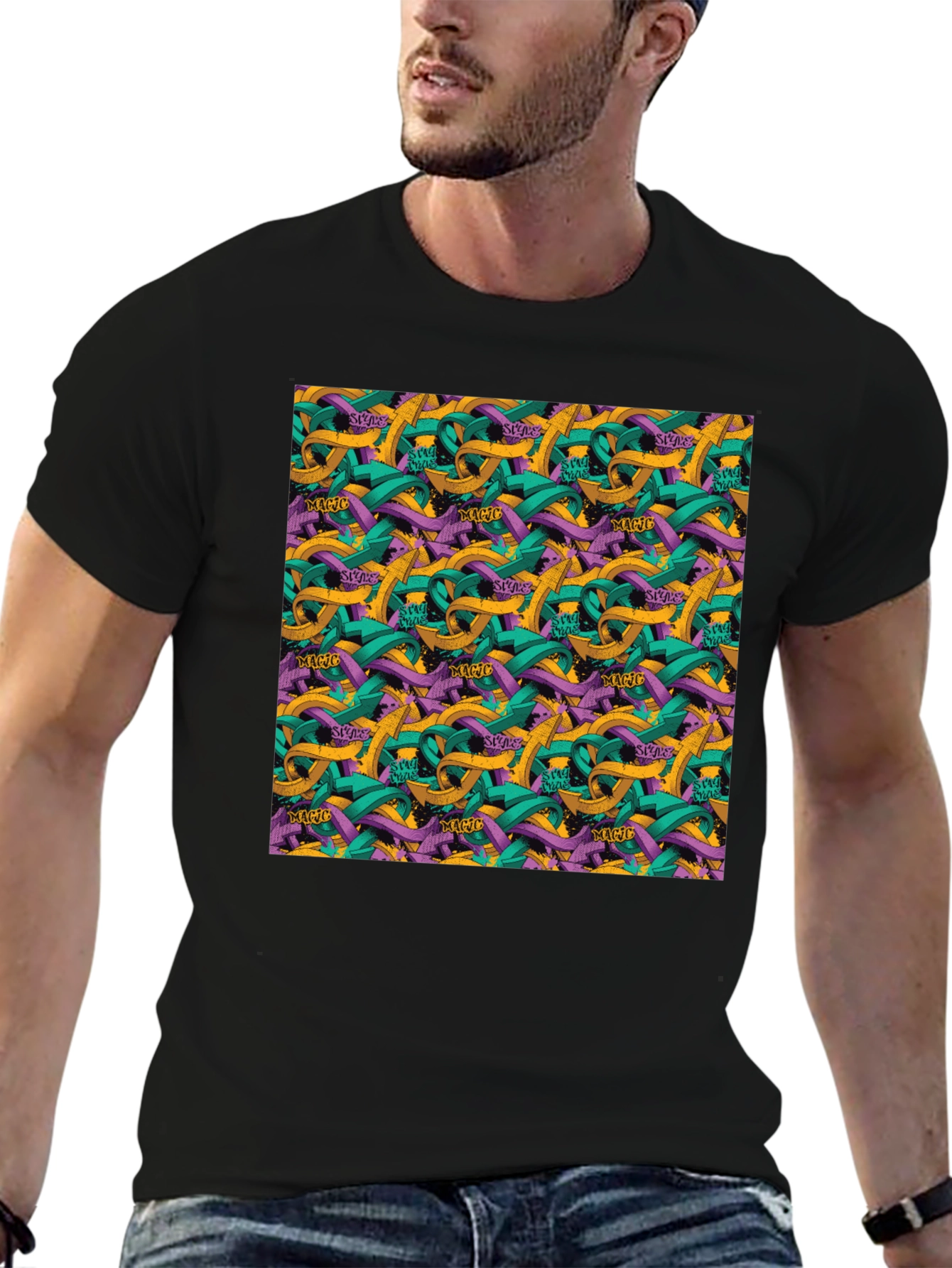 Abstract Arrow Graphic Black T-Shirt