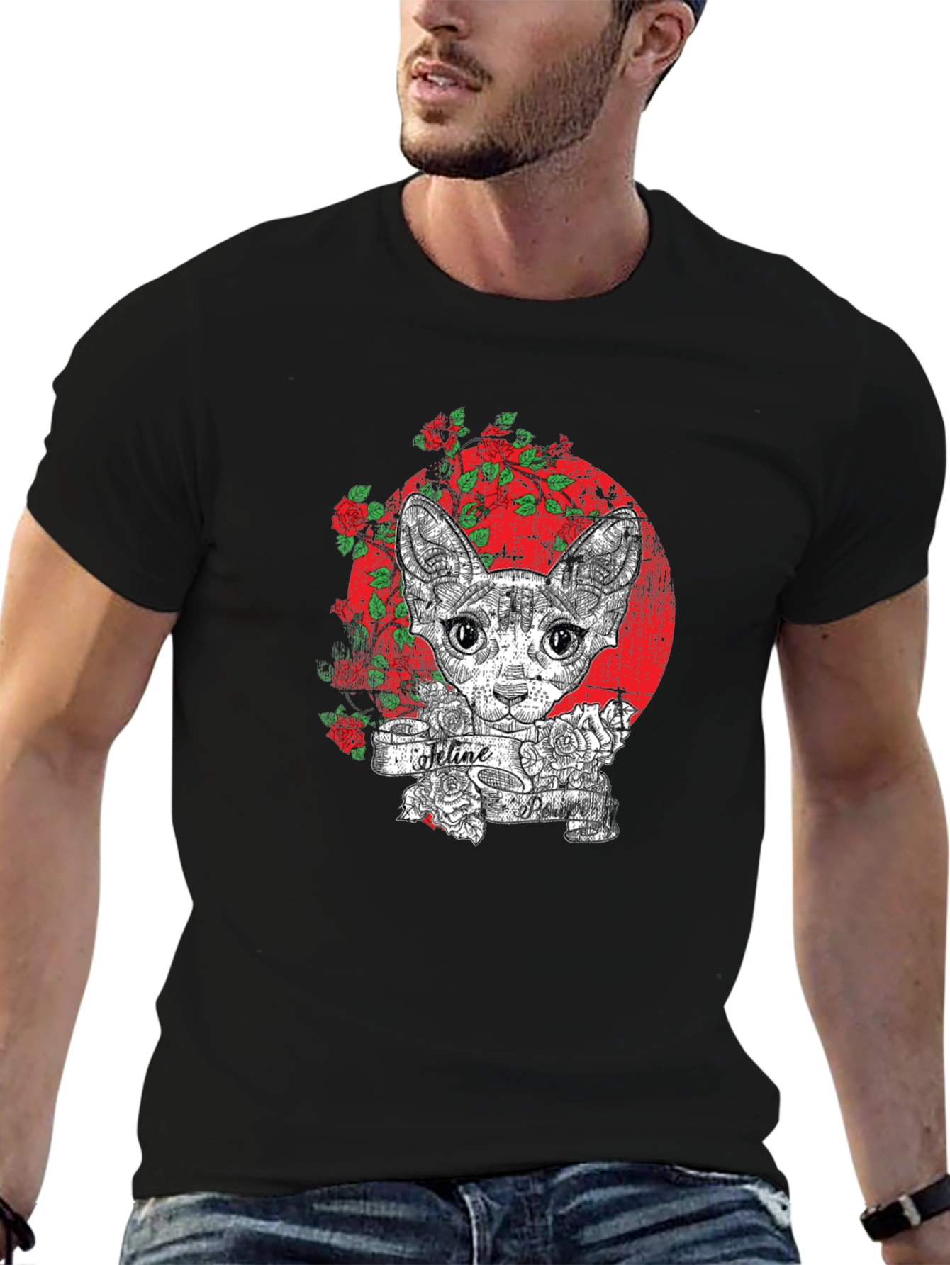 Feline Tattoo Graphic Tee - Unique Cat Lover Shirt