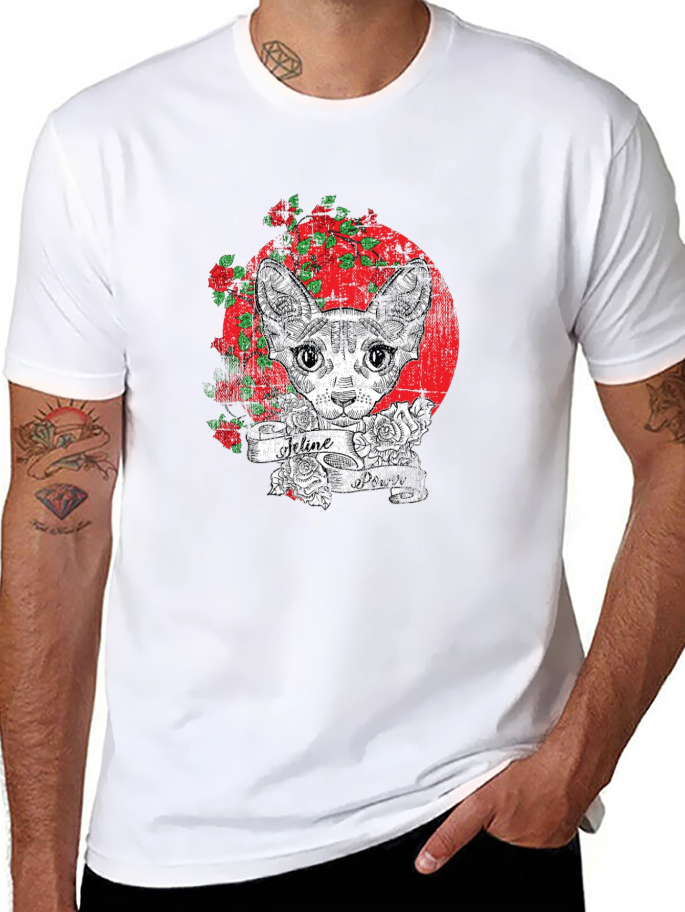 Feline Tattoo Graphic Tee - Unique Cat Lover Shirt