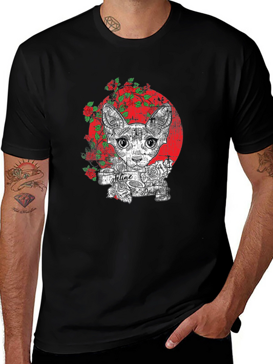 Feline Tattoo Graphic Tee - Unique Cat Lover Shirt