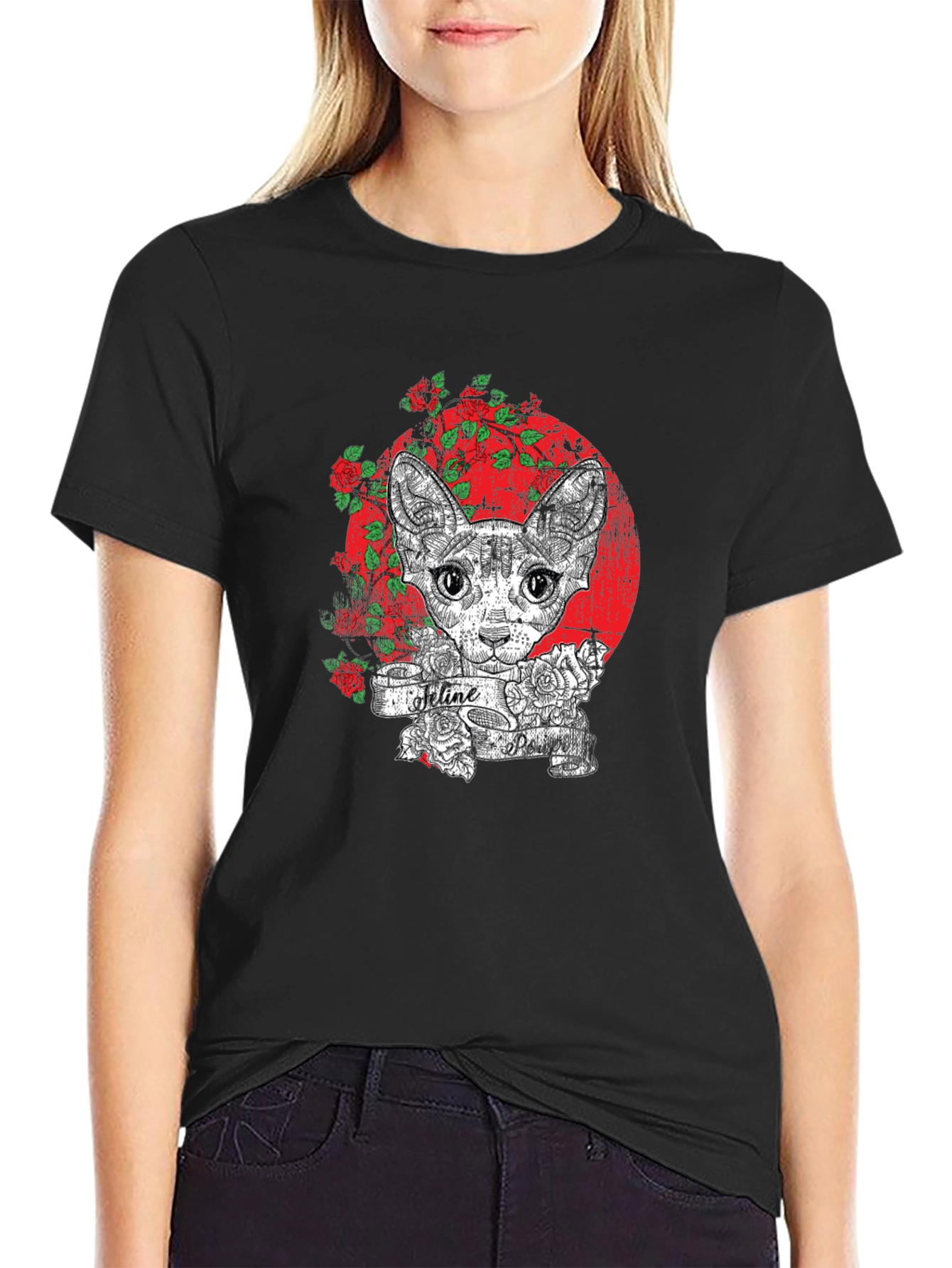 Feline Tattoo Graphic Tee - Unique Cat Lover Shirt