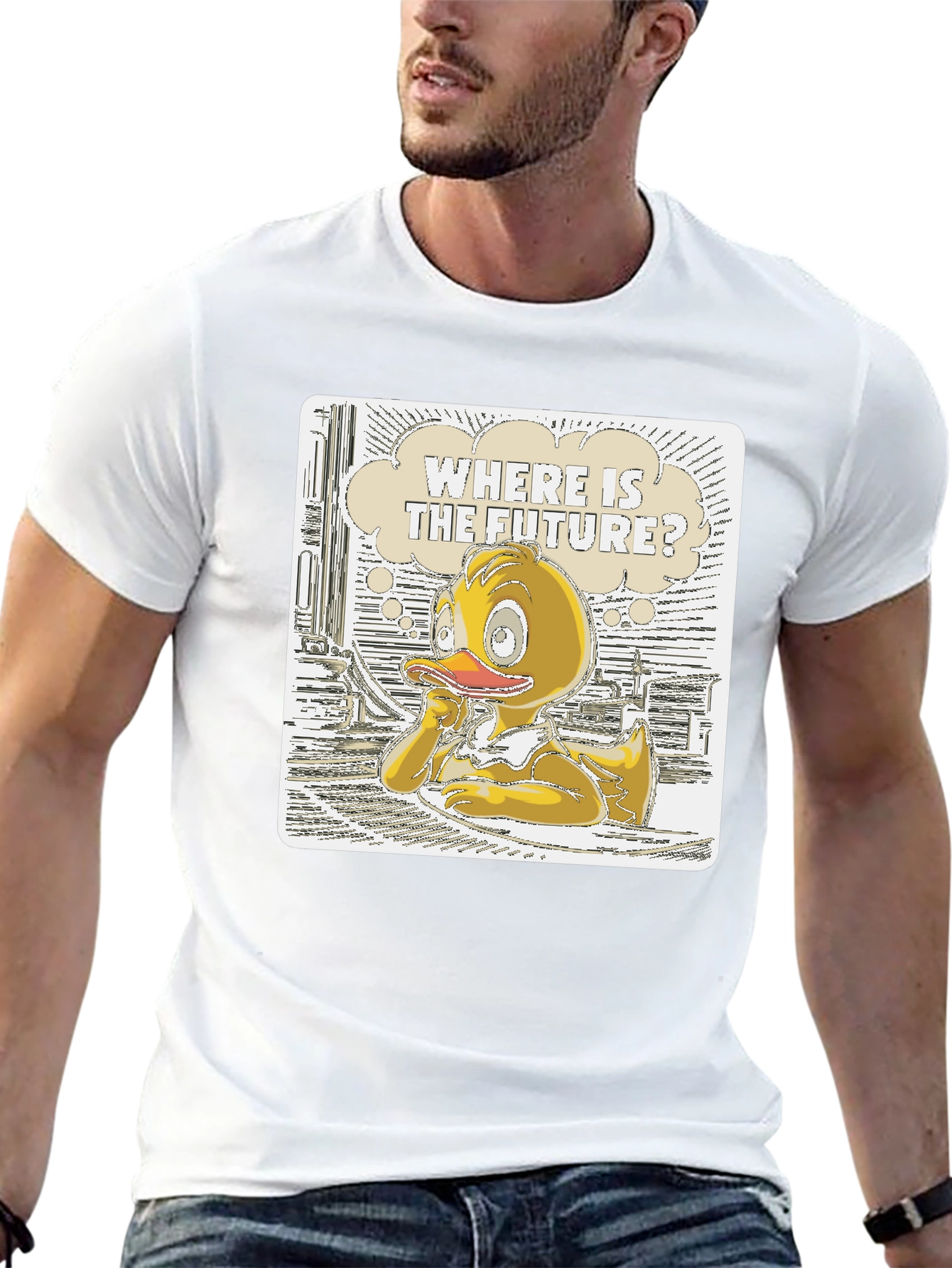 Duck in Thought T-Shirt - Where is the Future?