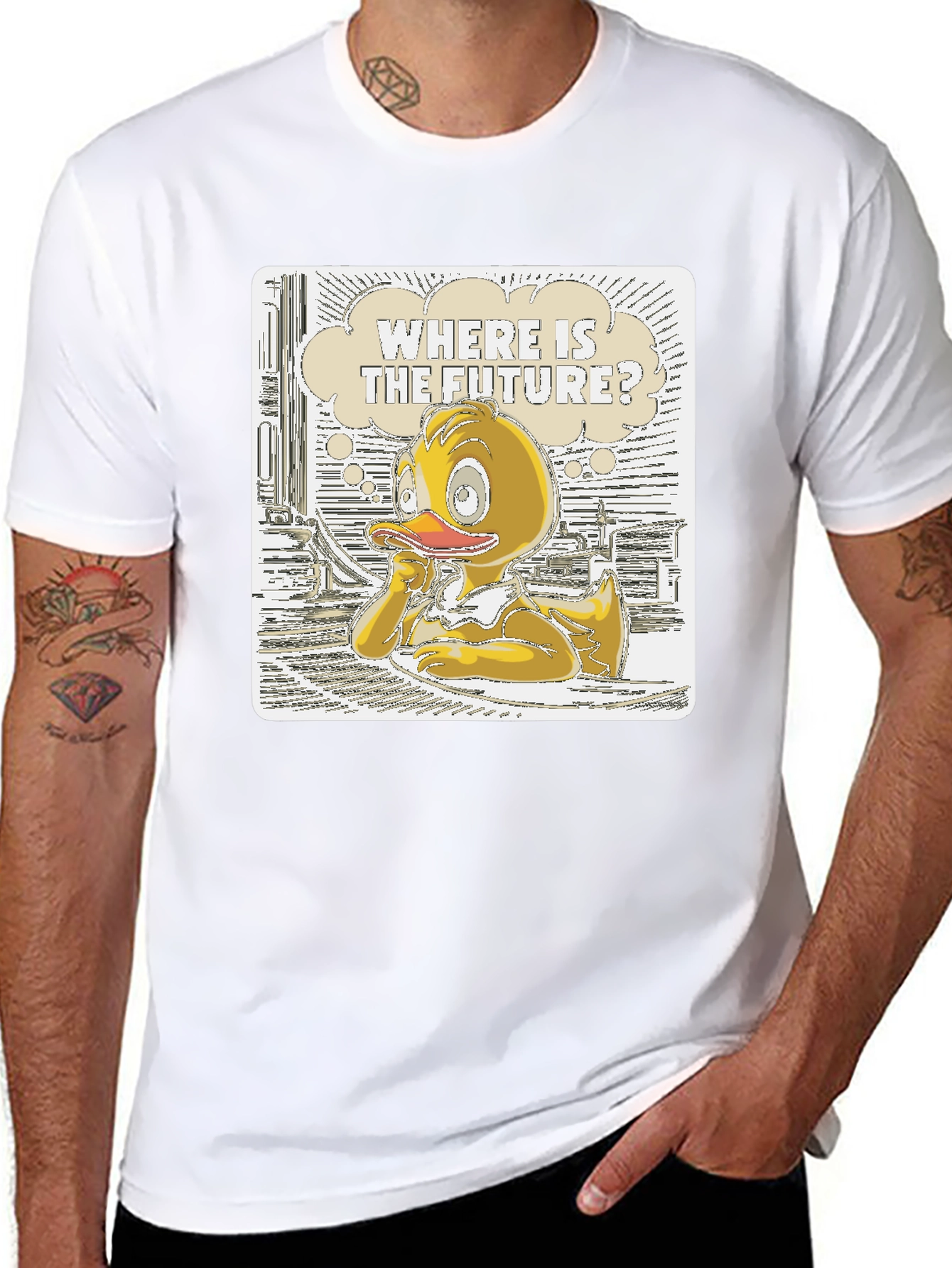 Duck in Thought T-Shirt - Where is the Future?