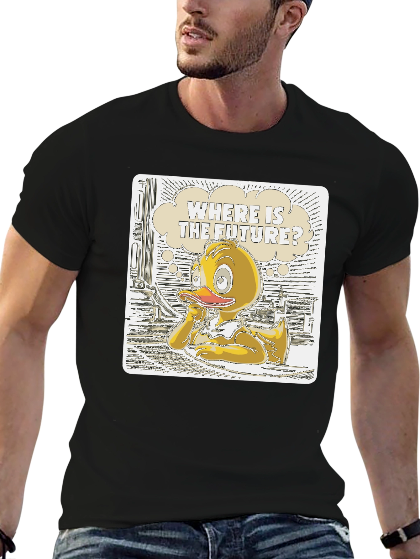 Duck in Thought T-Shirt - Where is the Future?