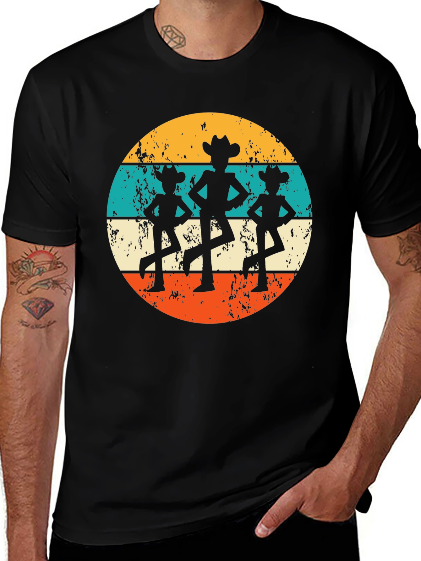 Retro Cowboy Dancer T-Shirt - Western Line Dance Tee