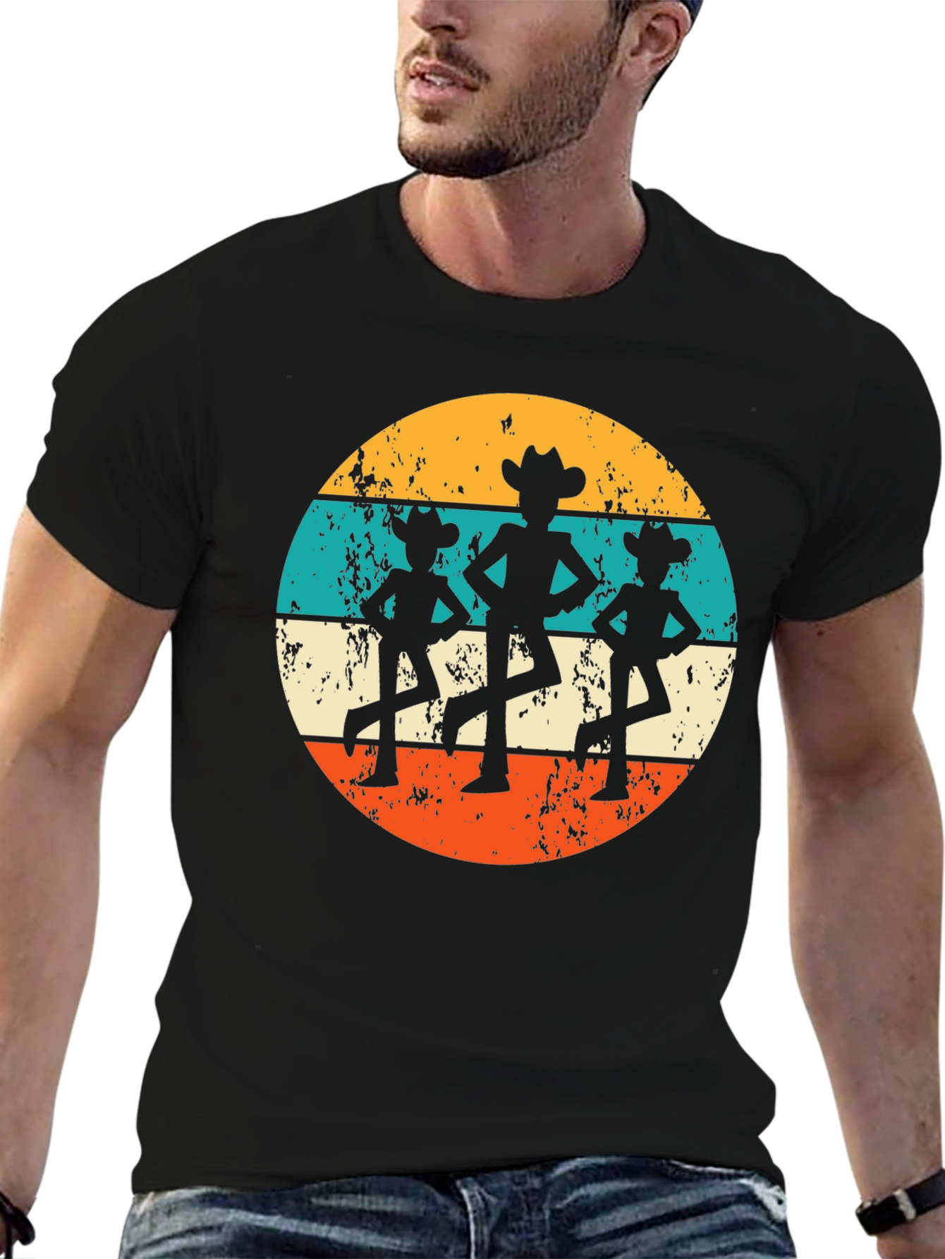 Retro Cowboy Dancer T-Shirt - Western Line Dance Tee