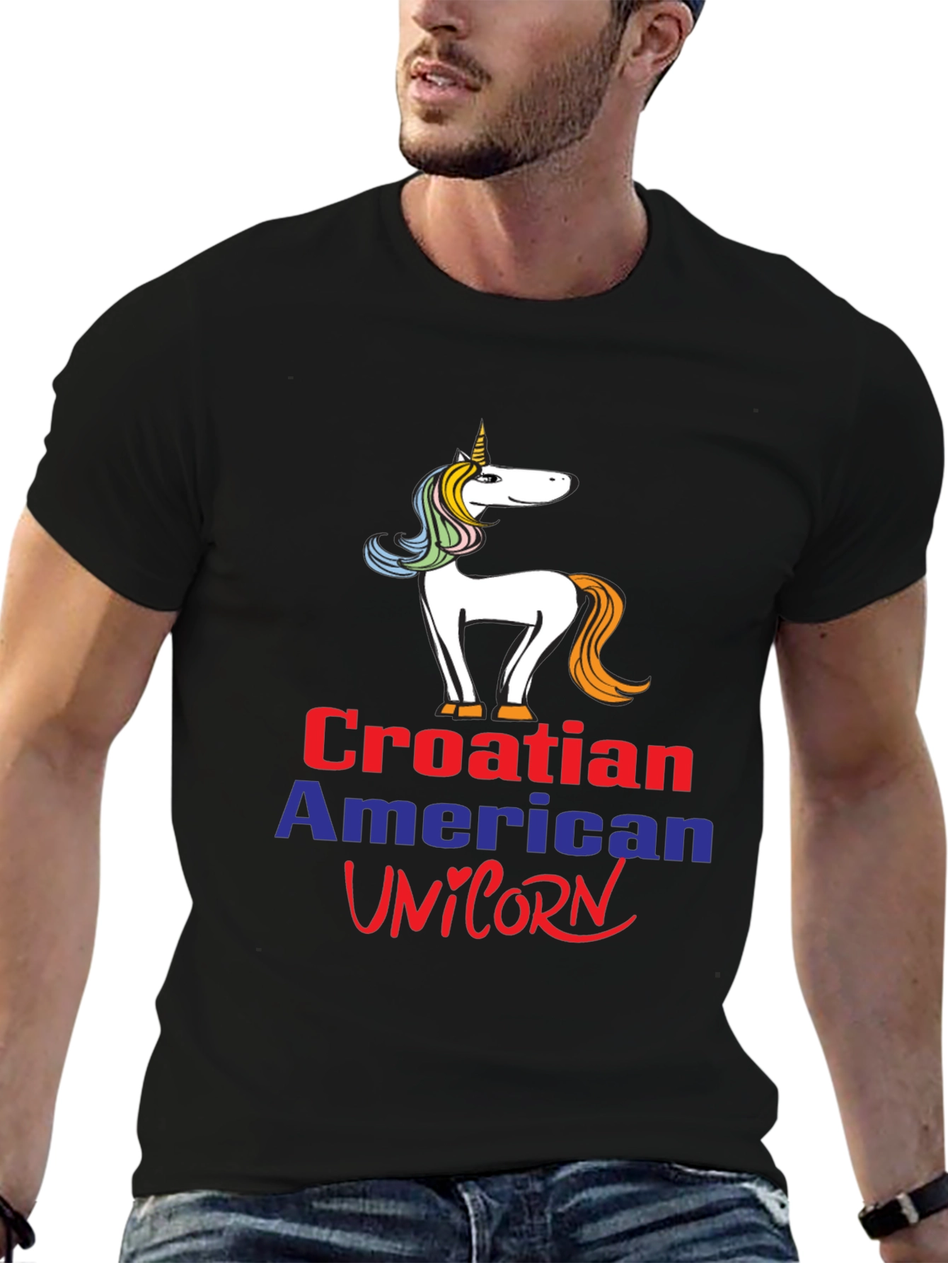 Croatian American Unicorn Graphic T-Shirt