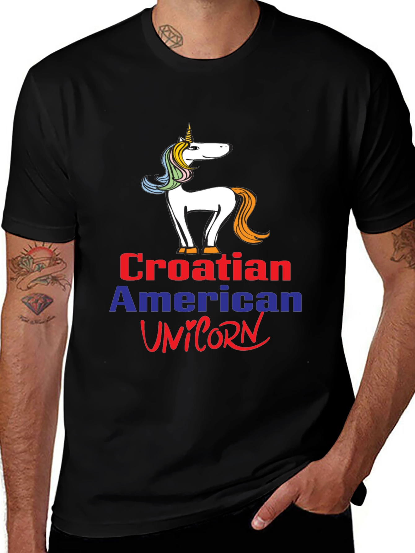 Croatian American Unicorn Graphic T-Shirt