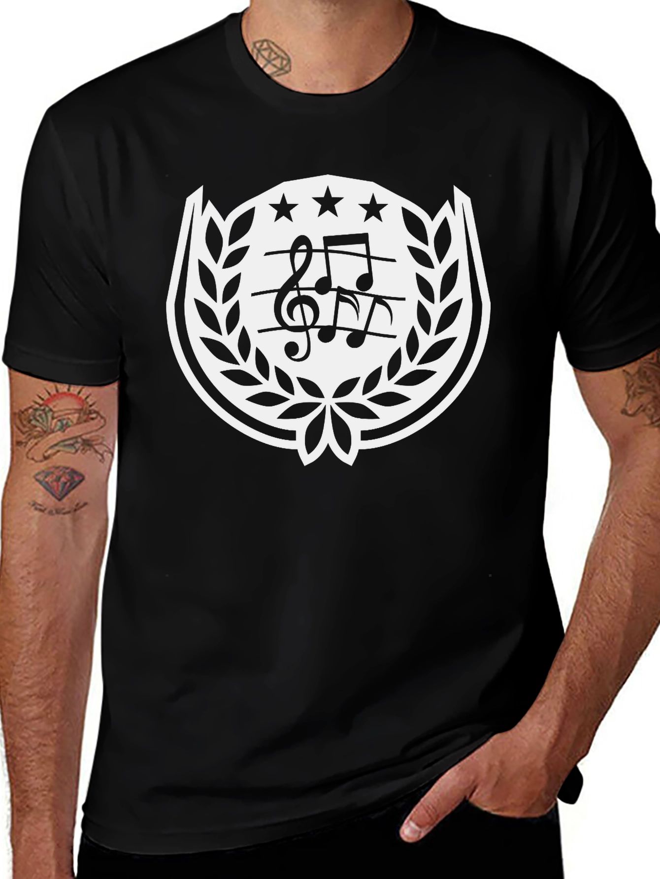 Music Notes Crest Black T-Shirt