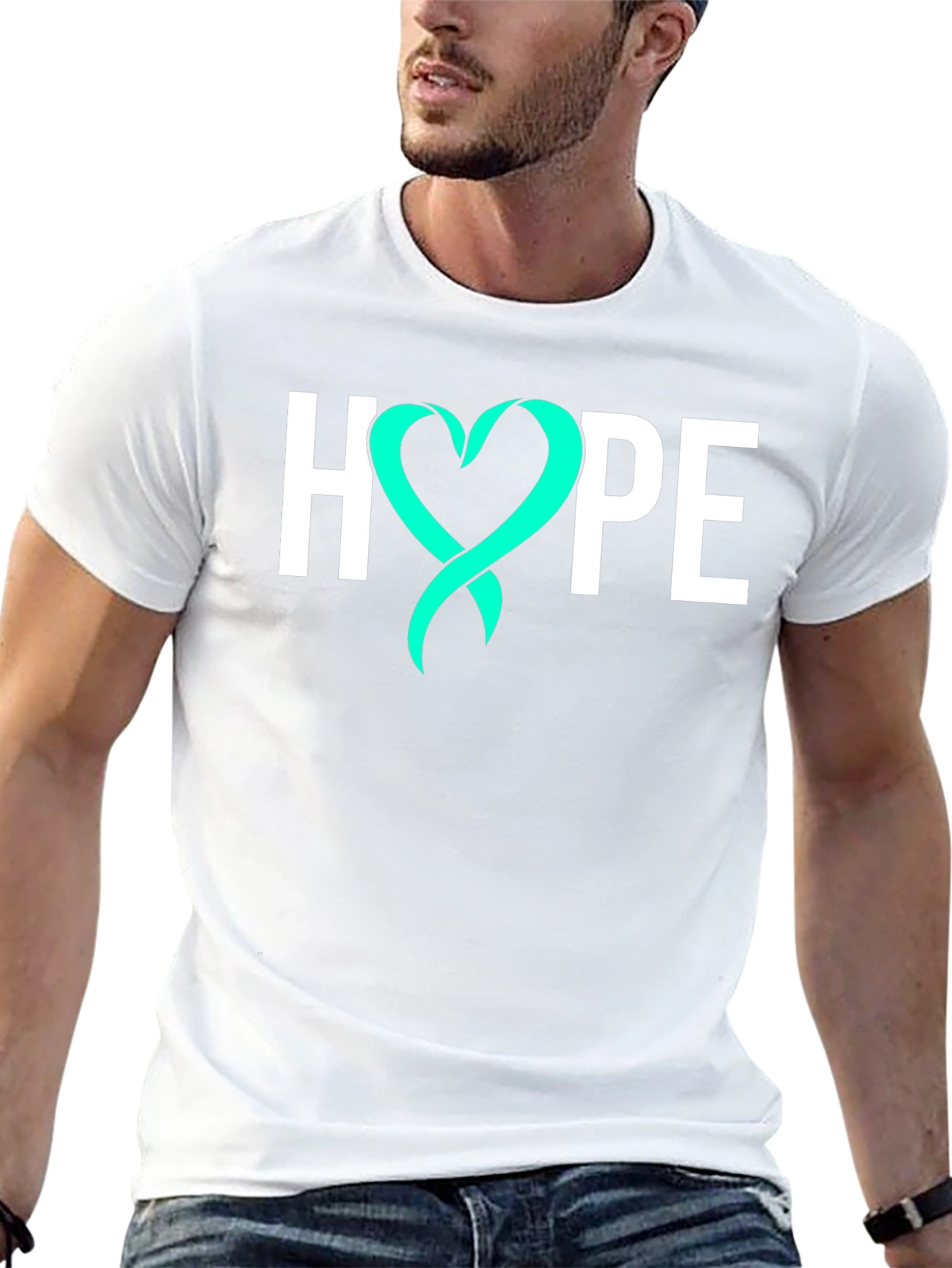 Hope Ribbon Graphic Tee - Teal Heart Design
