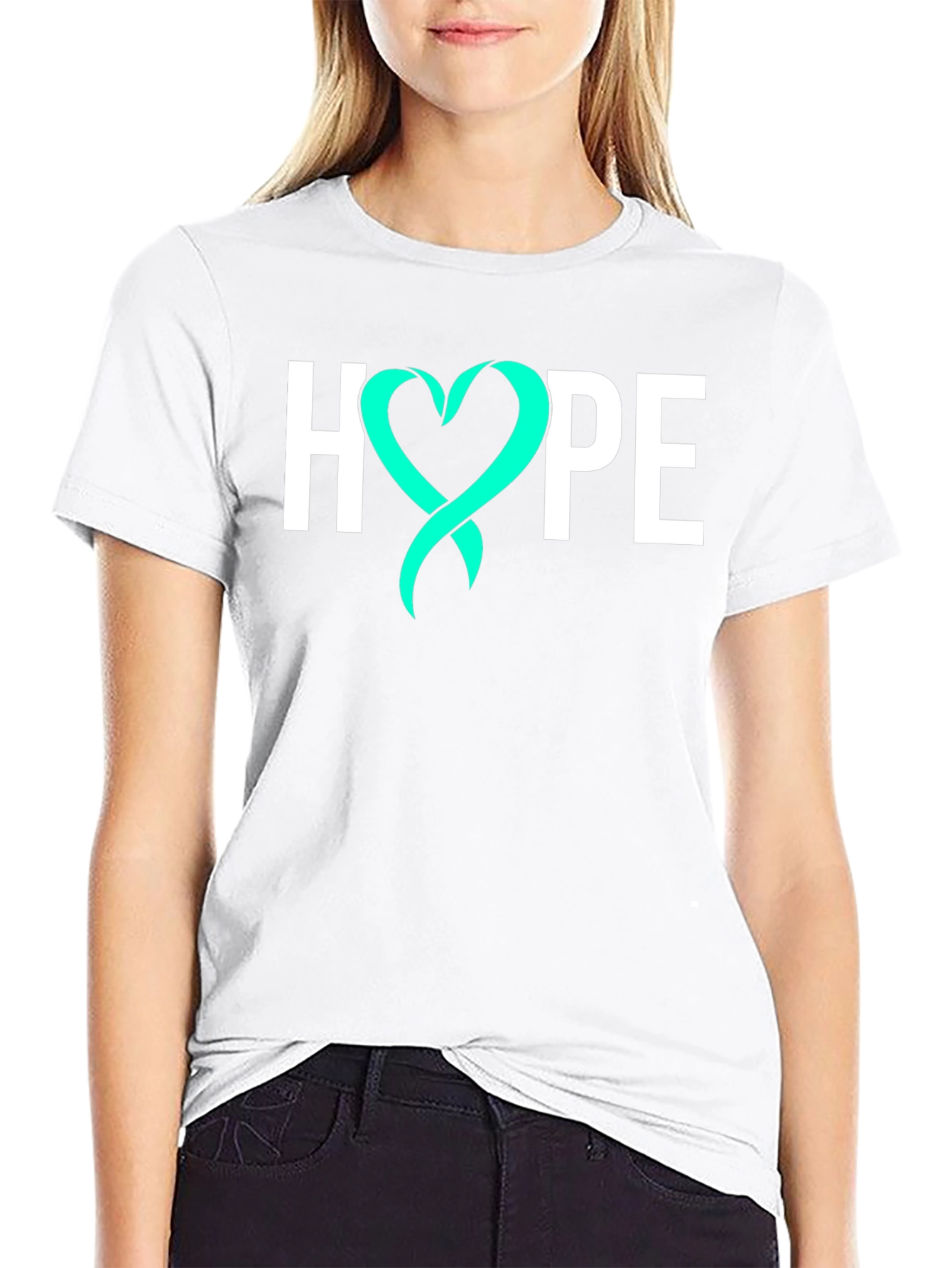 Hope Ribbon Graphic Tee - Teal Heart Design