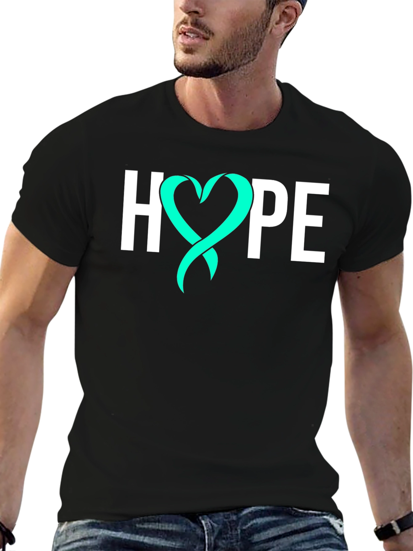 Hope Ribbon Graphic Tee - Teal Heart Design