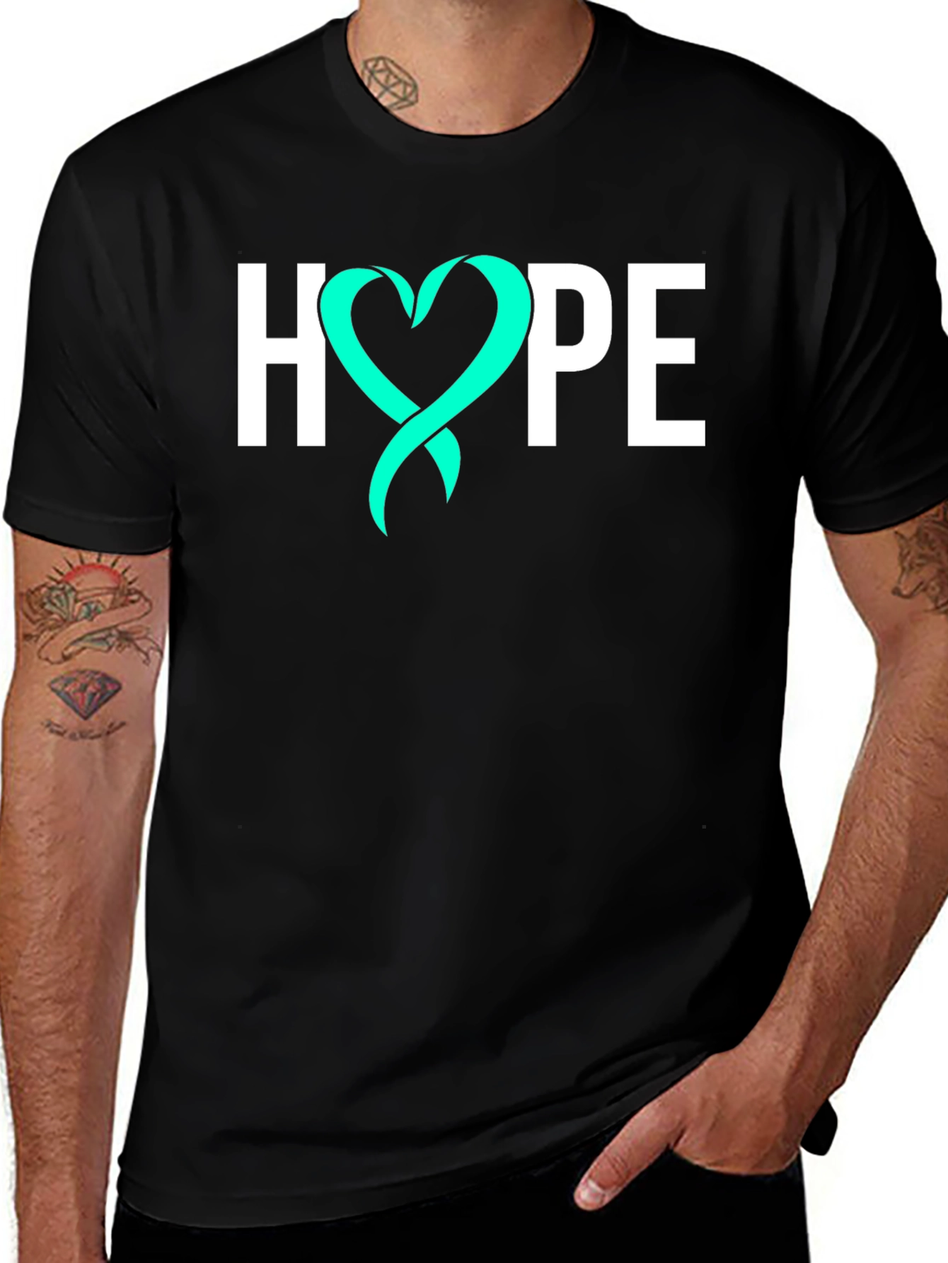 Hope Ribbon Graphic Tee - Teal Heart Design