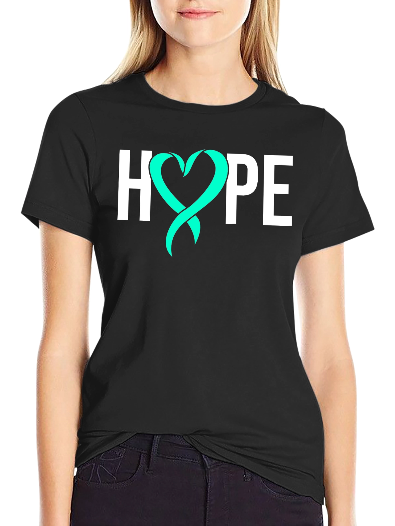 Hope Ribbon Graphic Tee - Teal Heart Design
