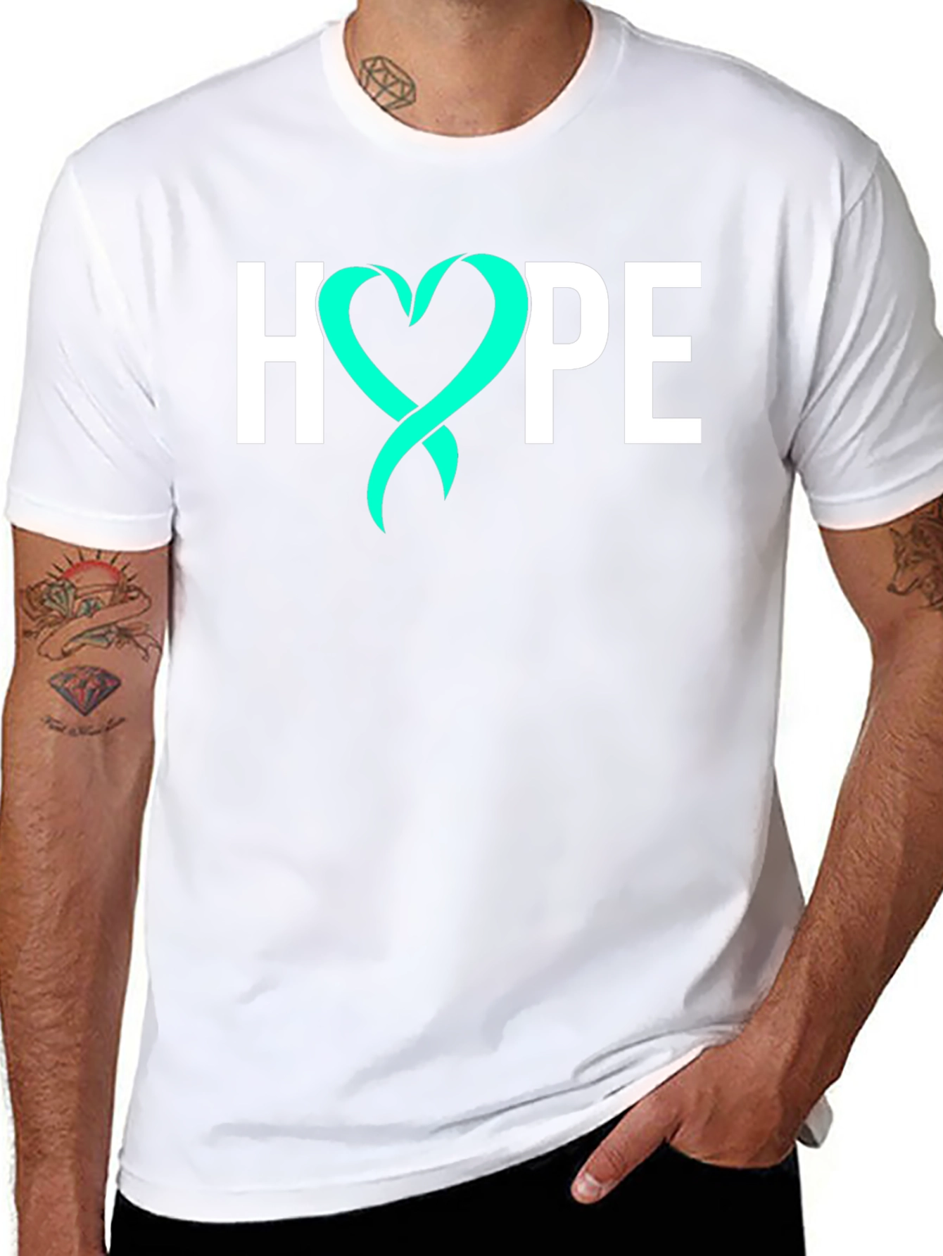 Hope Ribbon Graphic Tee - Teal Heart Design