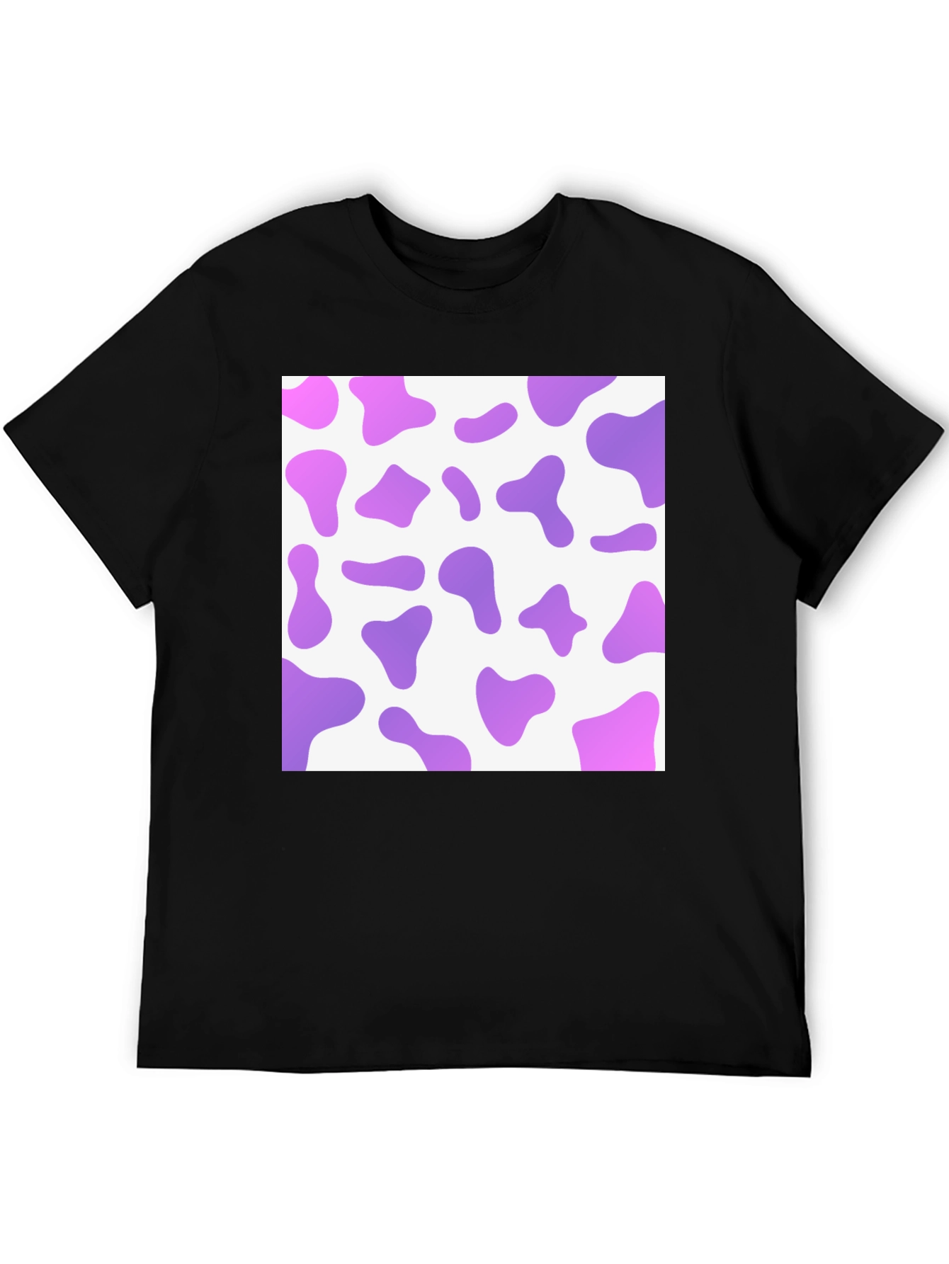 Purple Cow Print Mens Black T-Shirt