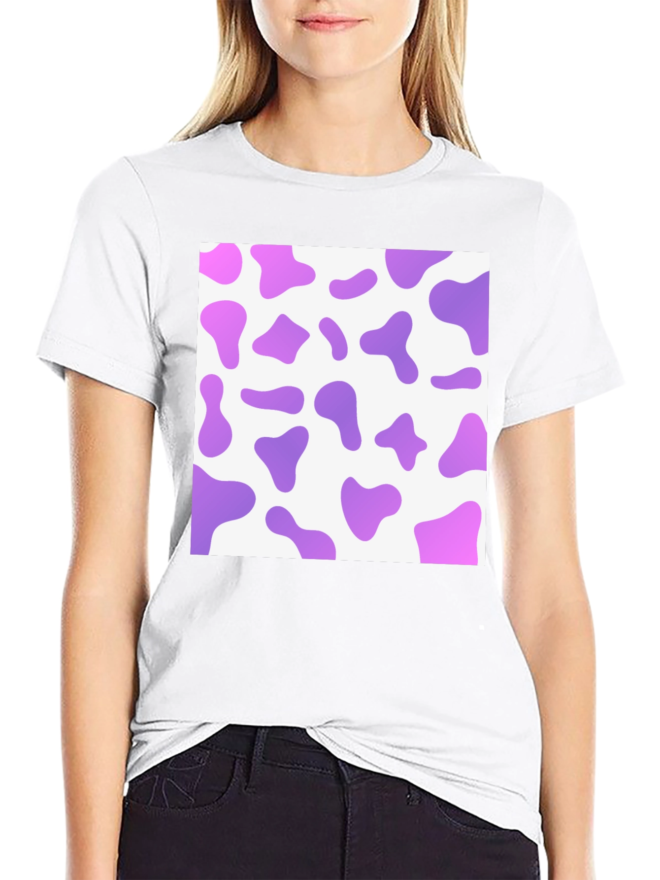 Purple Cow Print Mens Black T-Shirt