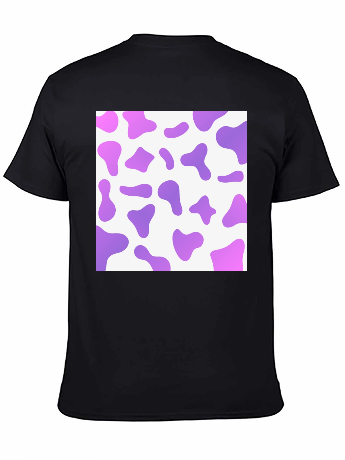 Purple Cow Print Mens Black T-Shirt