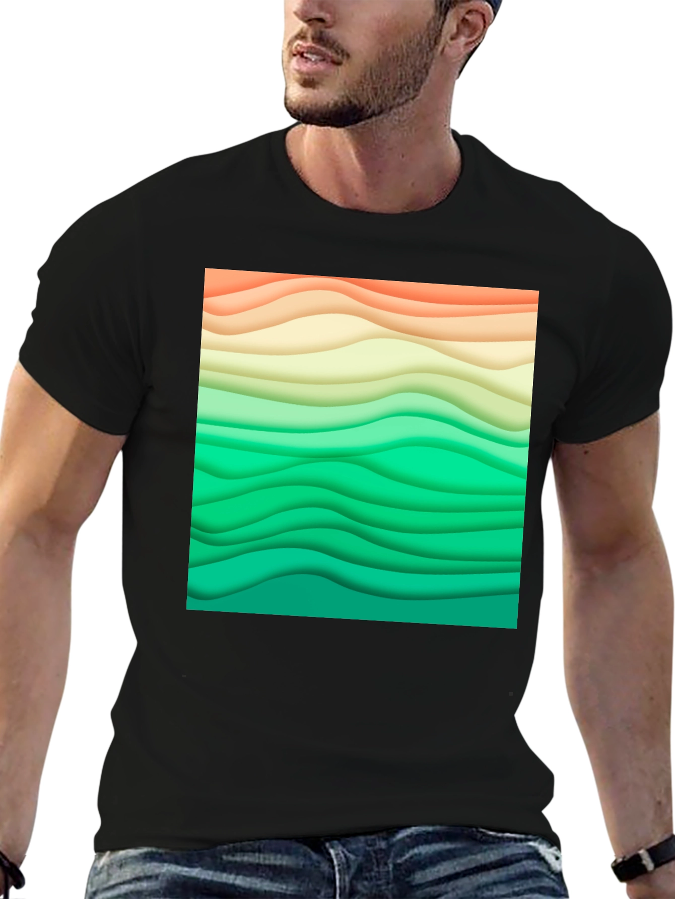 Abstract Wavy Layers Graphic T-Shirt