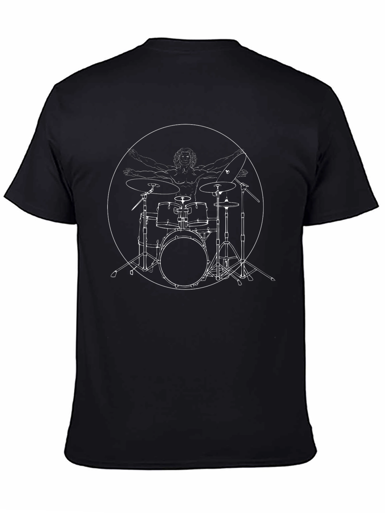 Drummer Vitruvian Man Graphic Tee - Black Cotton T-Shirt