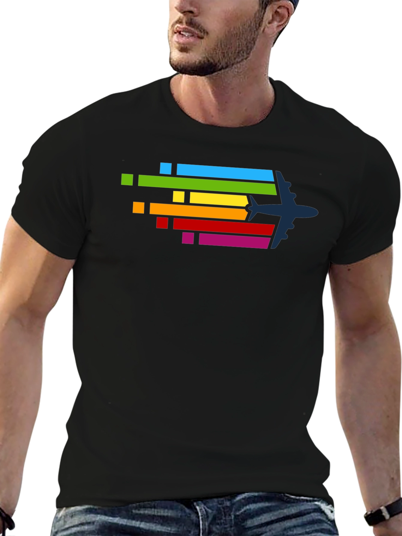 Airplane Rainbow Stripe Graphic Tee