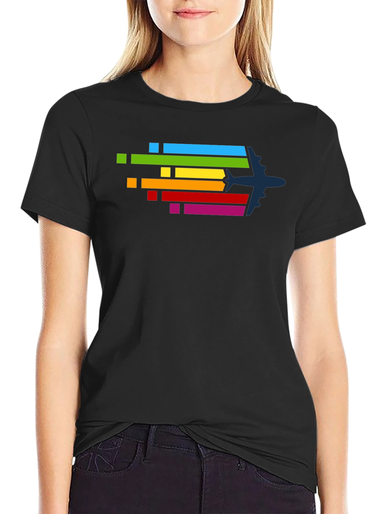 Airplane Rainbow Stripe Graphic Tee