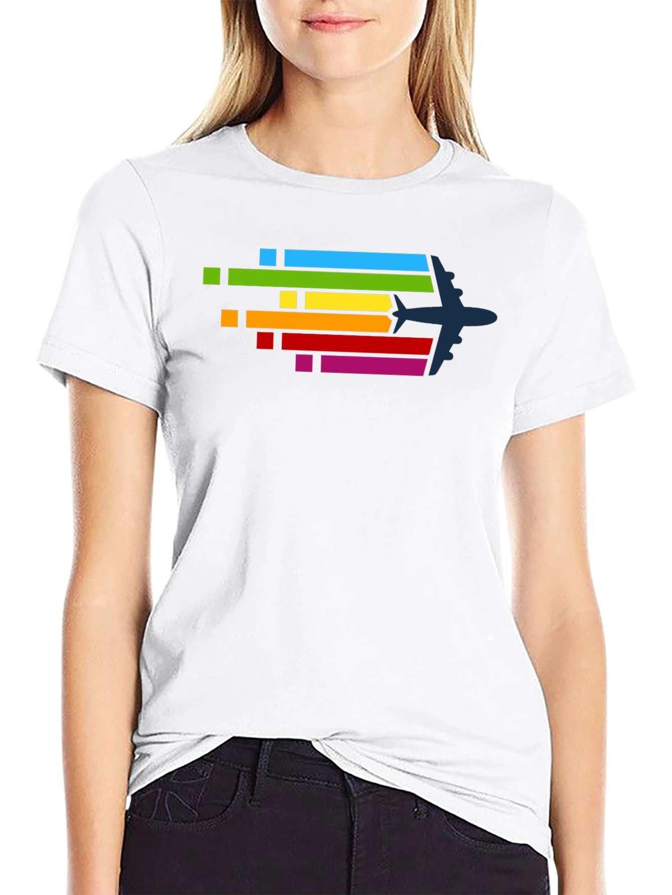 Airplane Rainbow Stripe Graphic Tee