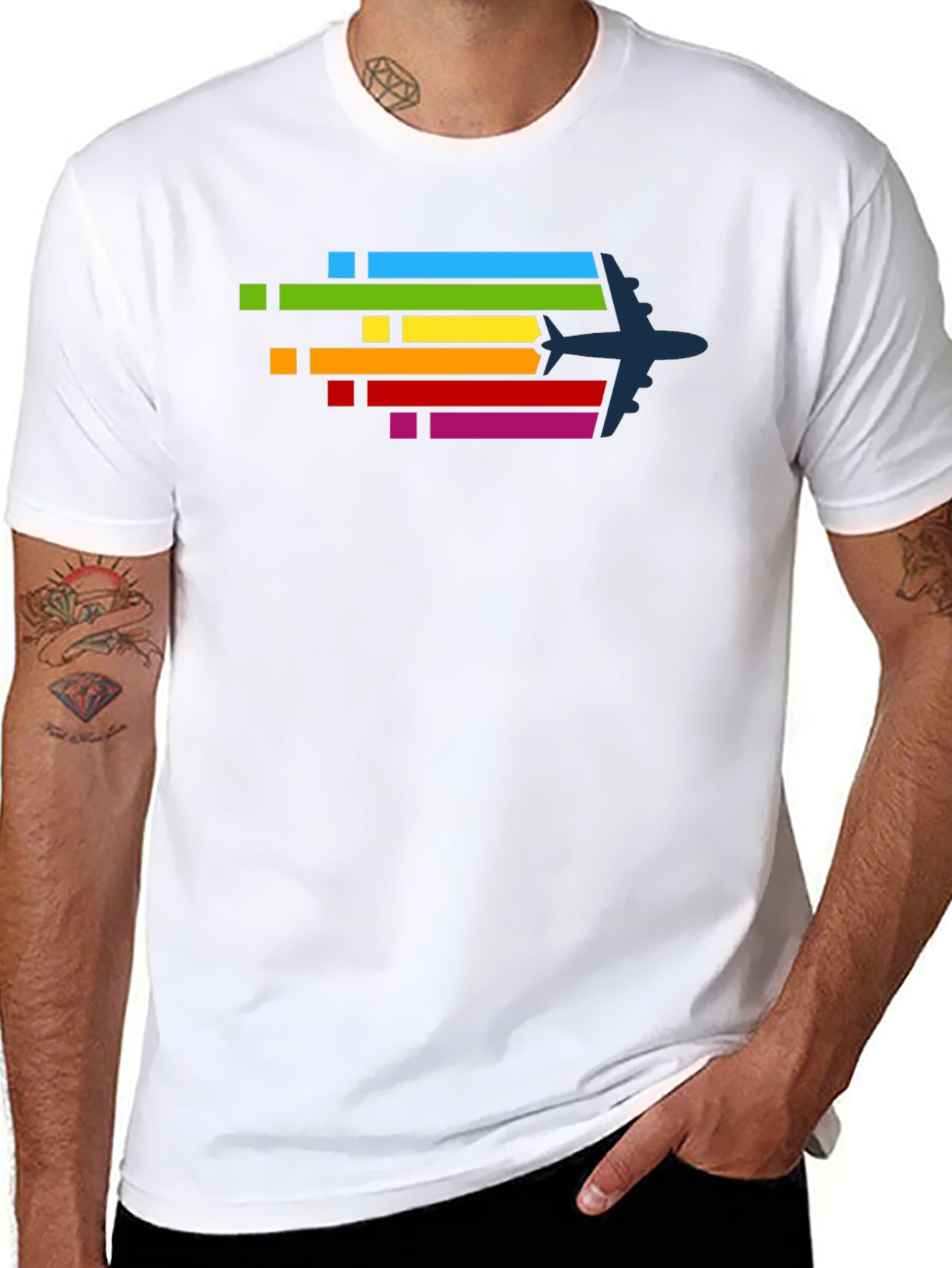 Airplane Rainbow Stripe Graphic Tee