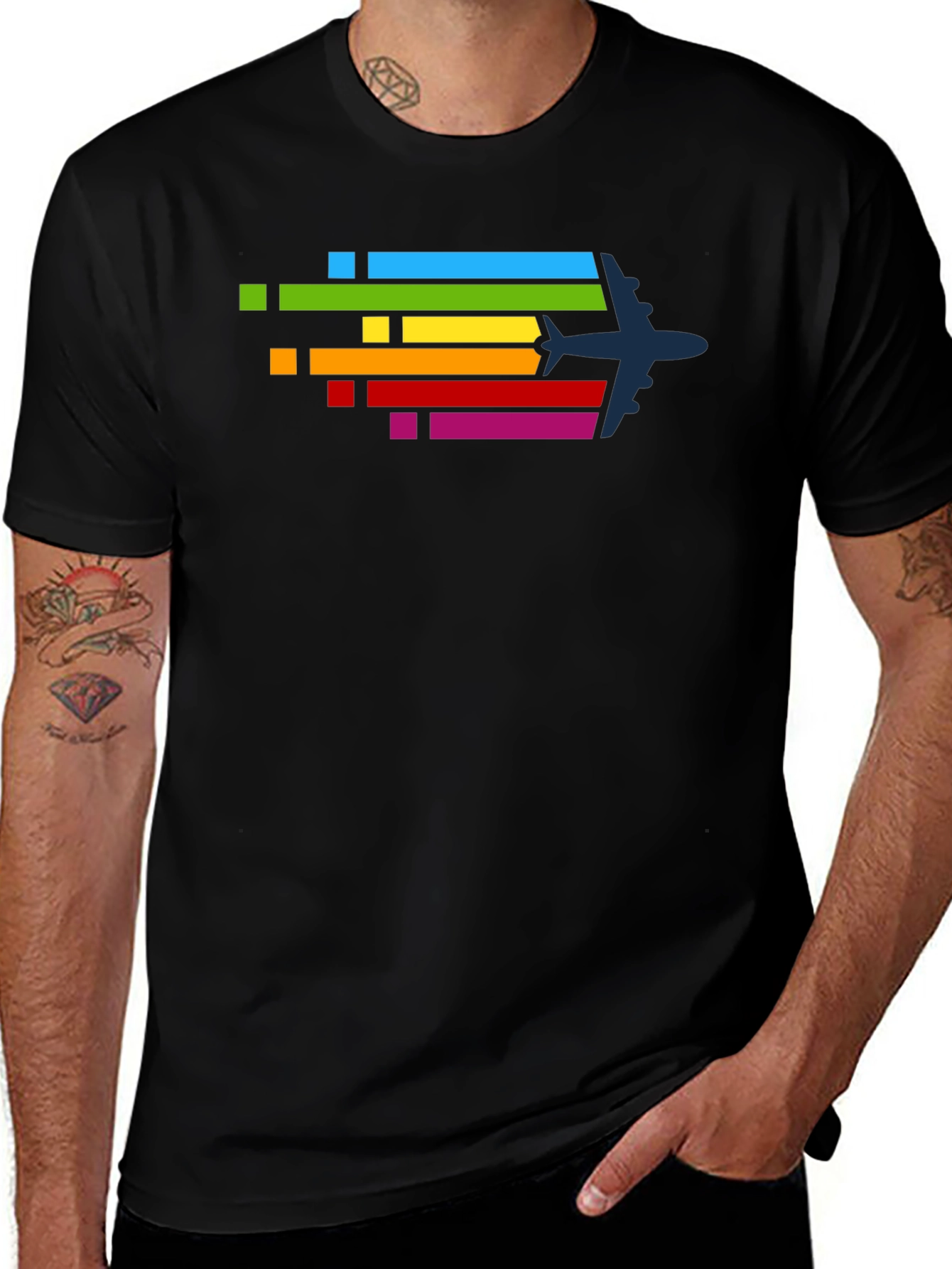 Airplane Rainbow Stripe Graphic Tee